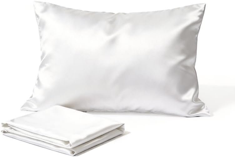 White Satin Pillowcase Queen Size Silk Pillow Cases Set of 2 Wrinkle-Free Soft Smooth 20×30 Inches, 2pcs