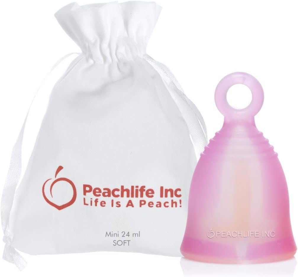Peachlife Mini Ring Menstrual Cup with Loop Stem Pull | Reusable Silicone Feminine Care | Small, Soft Peachcup
