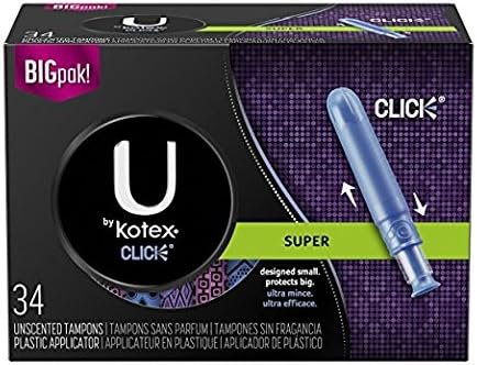 U by Kotex Click Compact Tampons, Super Absorbency, Unscented, 34 Count (34 Count (2 Packs), Super)