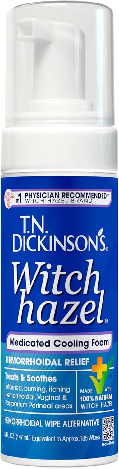 T.N. Dickinson’s Medicated Cooling Foam with Witch Hazel | Hemorrhoid Treatment & Postpartum Relief | Feminine & Rectal Care | Aloe-Infused | 5 Fl Oz