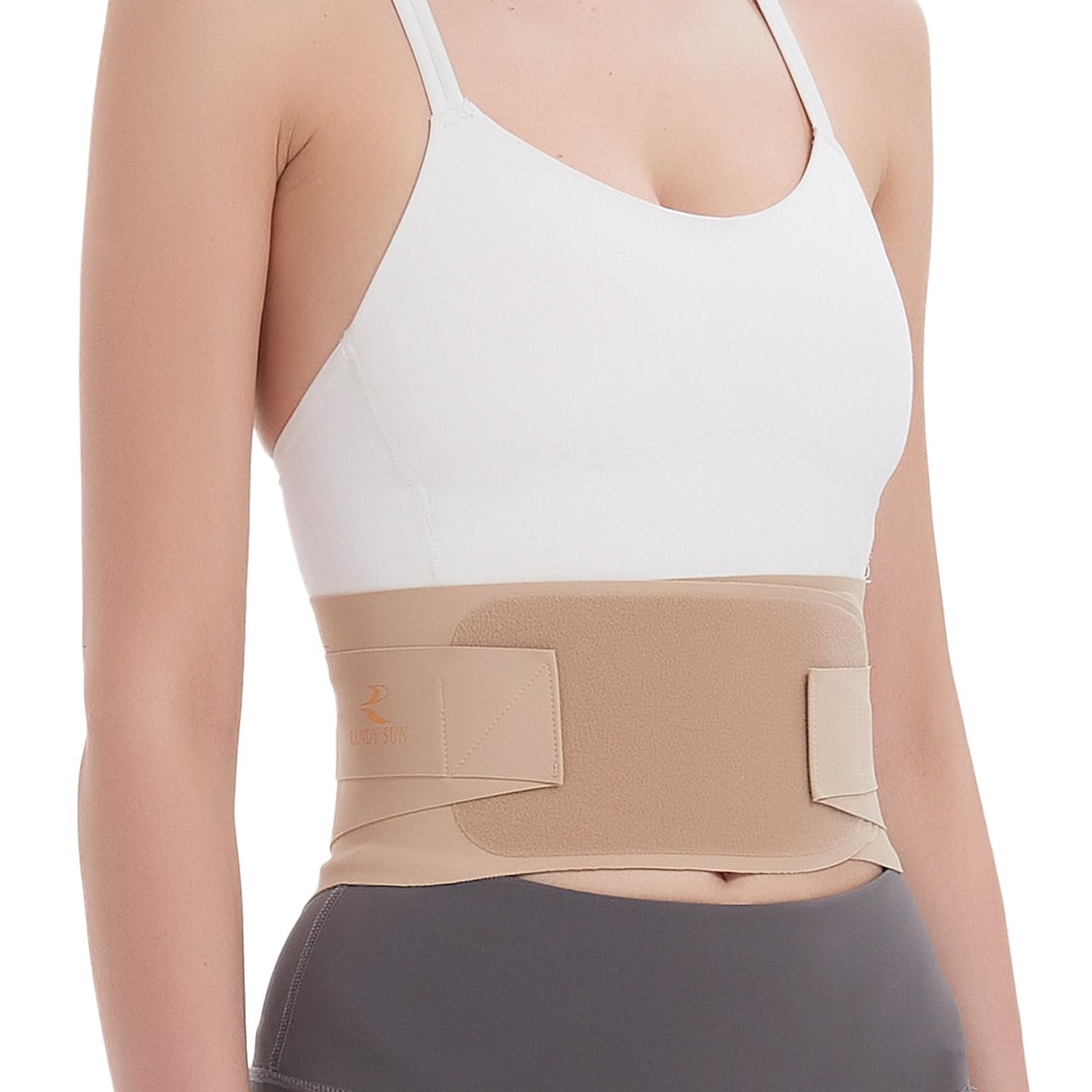 RANDY SUN Ultra Thin Back Brace for Women & Men, Invisible Lumbar Support Belt for Work & Travel, Breathable Posture Corrector for Mild Lower Back Pain Relief Under Clothing, Beige M/L(Waist:28″-31″)