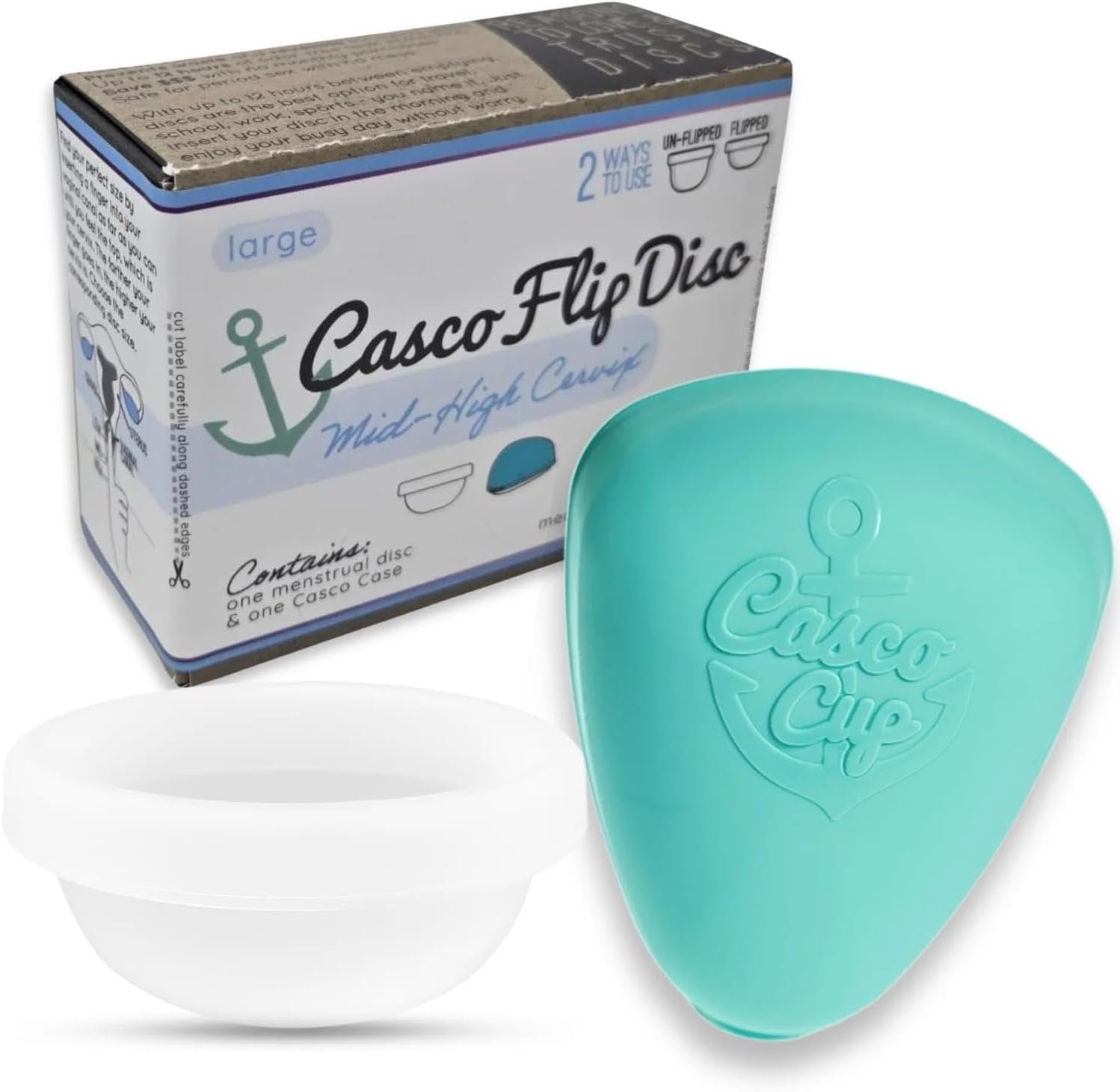 Casco Flip Menstrual Disc – Includes Menstrual Disc Case, Menstrual Disc, & Instructions – Silicone Period Discs for Women – Made in Maine, USA – Period Disc Reusable. (Large – Mid/High Cervix)