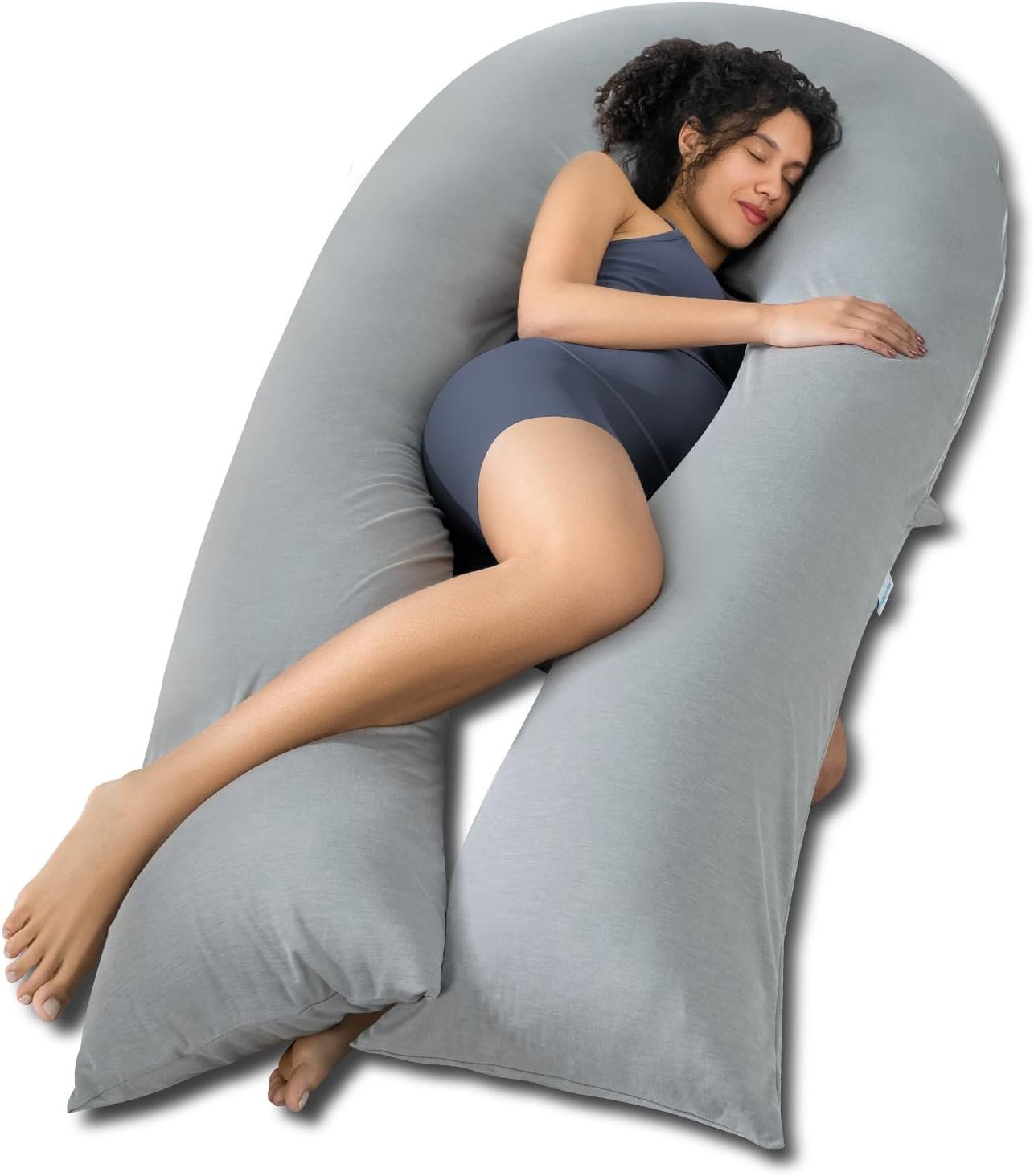 QUEEN ROSE Extra Long U Shaped Body Pillow, Cooling Pregnancy Pillows for Sleeping, 65 Inch Full Body Support Maternity Pillow for Adults, Support for Back, Hip, Legs for Pregnant Women, Grey