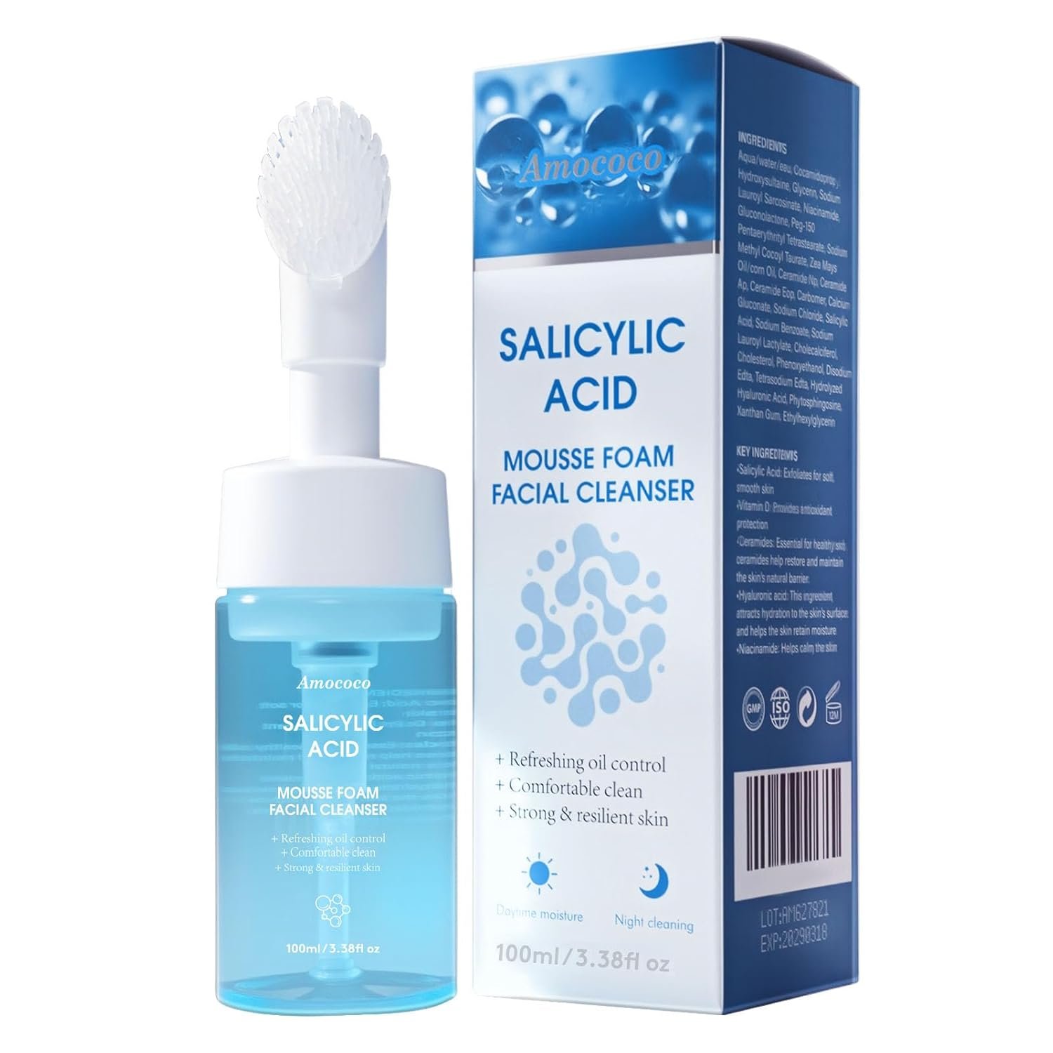 1 Packs Salicylic Acid Mousse Cleanser – 3.38 fl oz | Oil-Balancing Formula with Silicone Applicator​