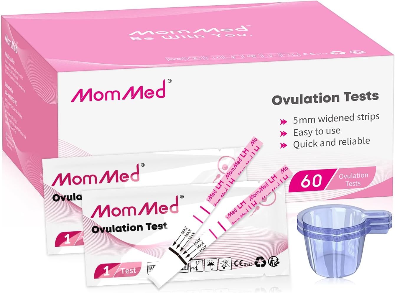 MomMed Ovulation Test Strips (LH60) with 60 Collection Cups, Reliable LH Surge Predictor OPK Kit, Accurately Track Ovulation Test, High Sensitivity Result for Women Home Testing
