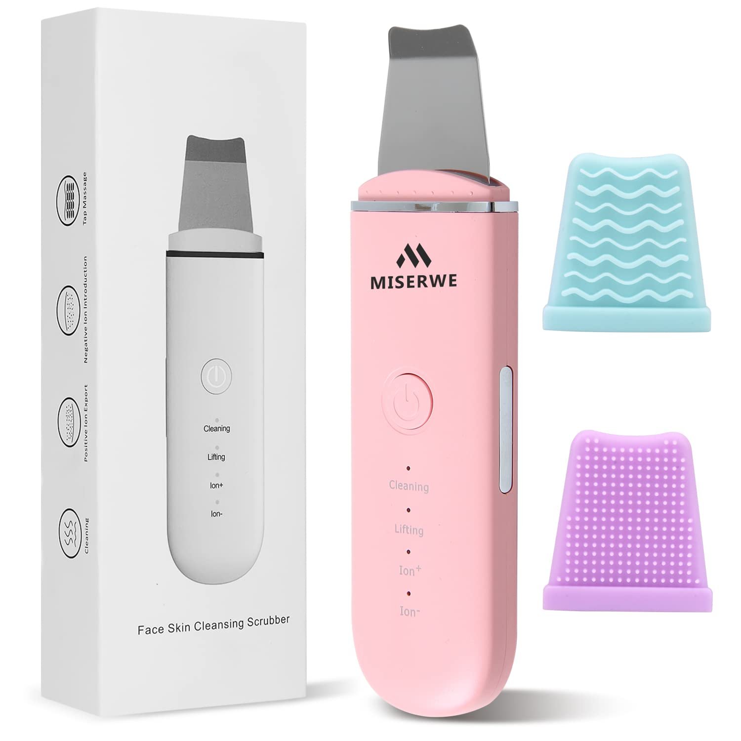 Skin Scrubber Face Skin Spatula Facial Scrubber Spatula Pore Cleaner with 4 Modes (Pink)