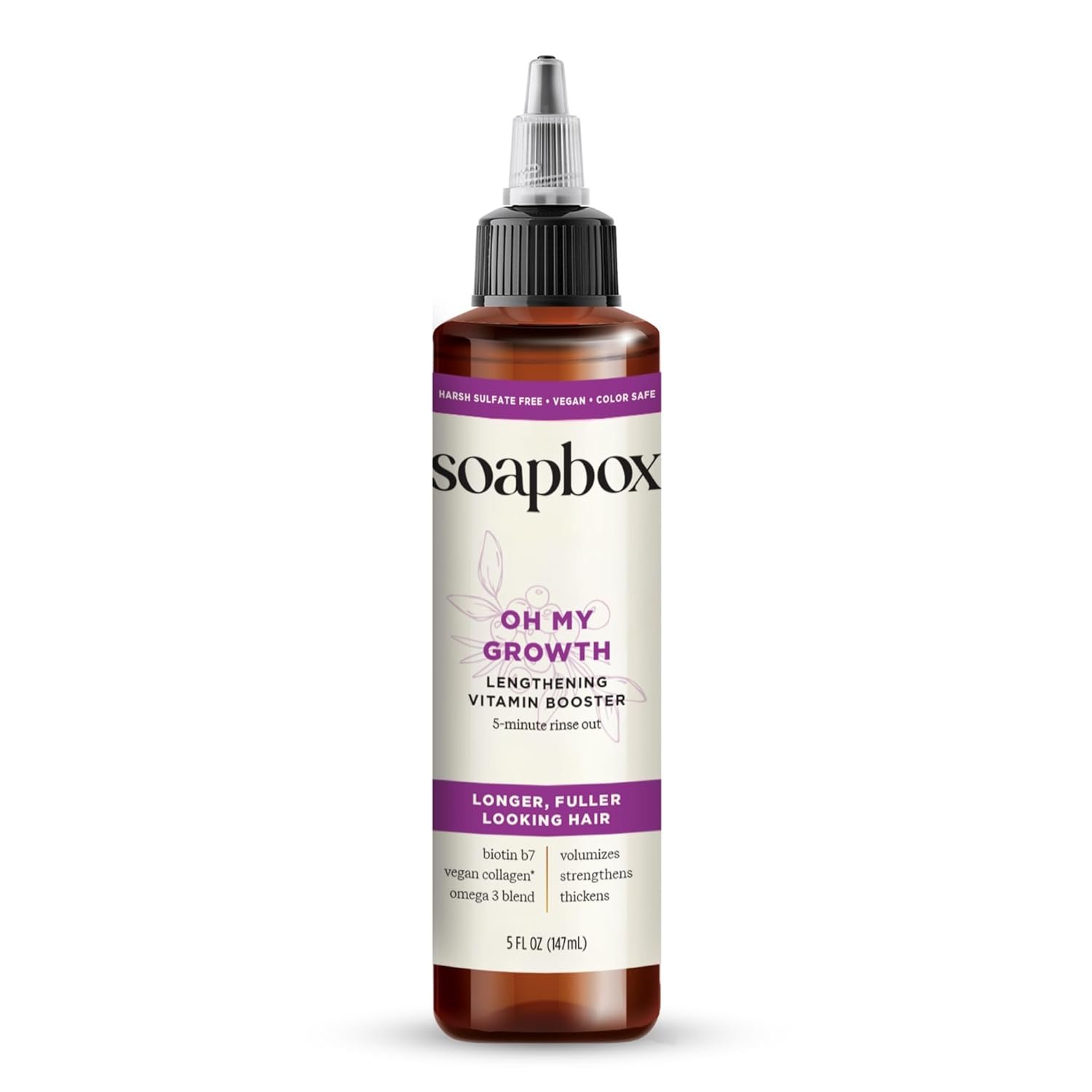 Soapbox Oh My Growth, Lengthening Vitamin Booster Hair Treatment – Leaves Hair Thicker, Fuller, Stronger & Healthier – Lightweight 5-Minute Treatment with Biotin, Vegan Collagen & Vitamins A & C – 5oz
