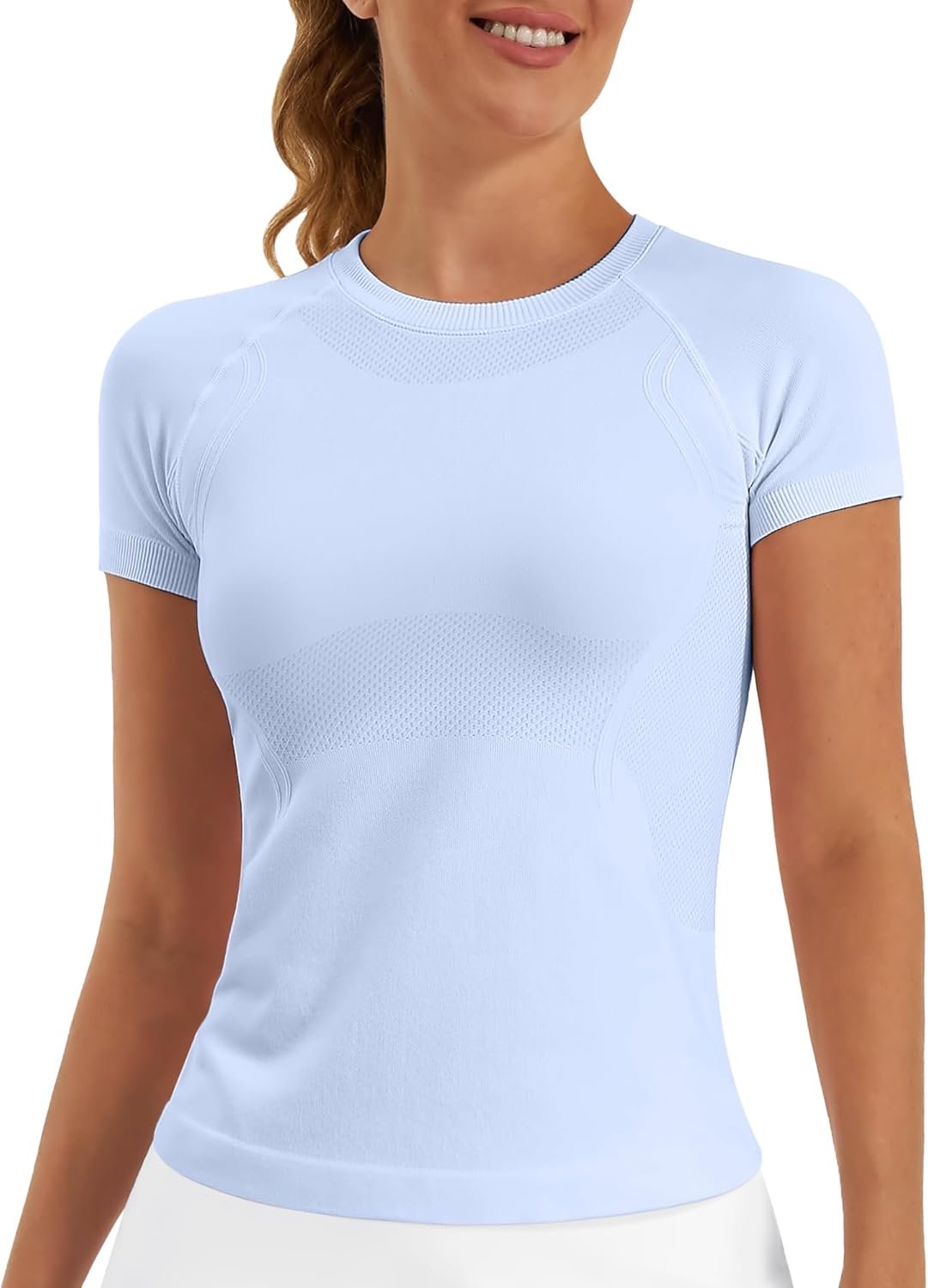 Stelle Women Workout Tops Short Sleeve Seamless Athletic Shirts Yoga Gym Sports Breathable Tees