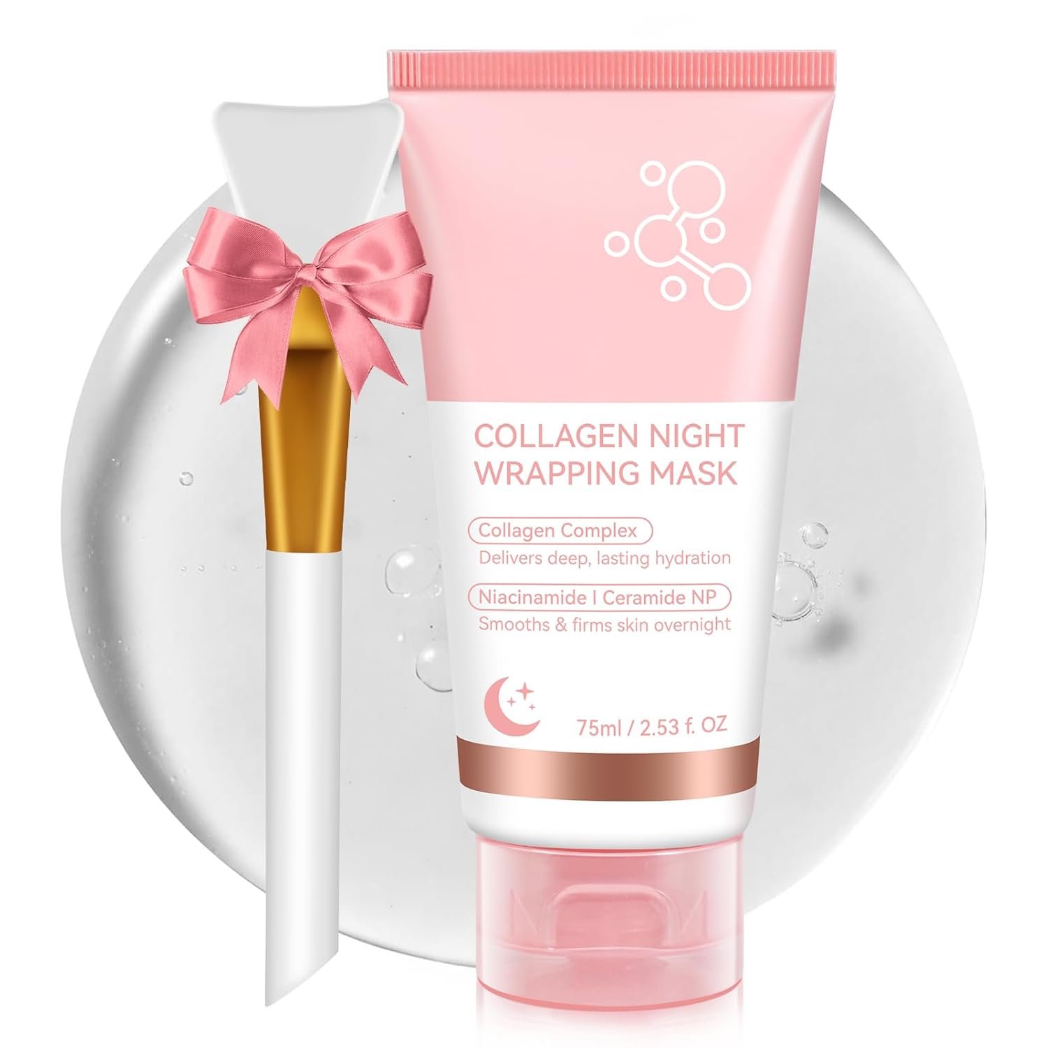 Collagen Night Wrapping Mask with Brush 2.53 fl.oz, Collagen Overnight Wrapping Peel Off Facial Mask Pack, Reduces Sagging & Dullness – Hydrolyzed Collagen For Glowing Skin, For Glass Skin