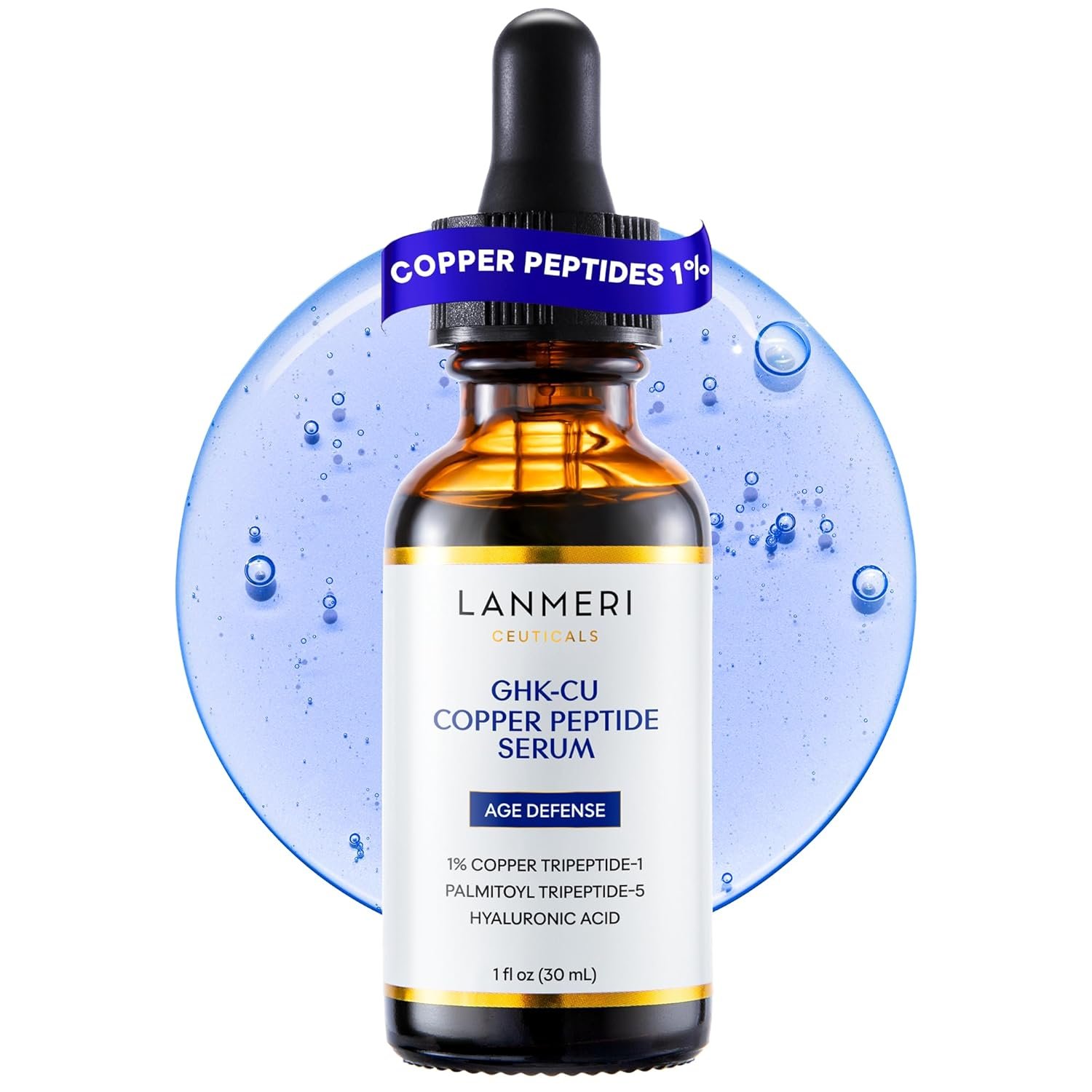 Lanmeri Copper Peptide Serum for Face: 1% Copper Peptide (GHK-Cu) Anti-Aging Serum to Smooth Fine Lines, Improve Elasticity & Boost Collagen – Soothe & Repair Skin Barrier with Centella Asiatica -30ml
