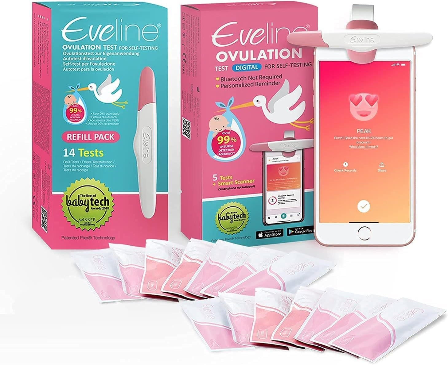 Eveline Digital Ovulation Test Predictor Kit – Value Bundle, Easy at Home Ovulation Test Kit with Smart Scanner and 5 + 14 Fertility Test Strips, Digital Results on Eveline App, 99% Accuracy, FSA/HSA