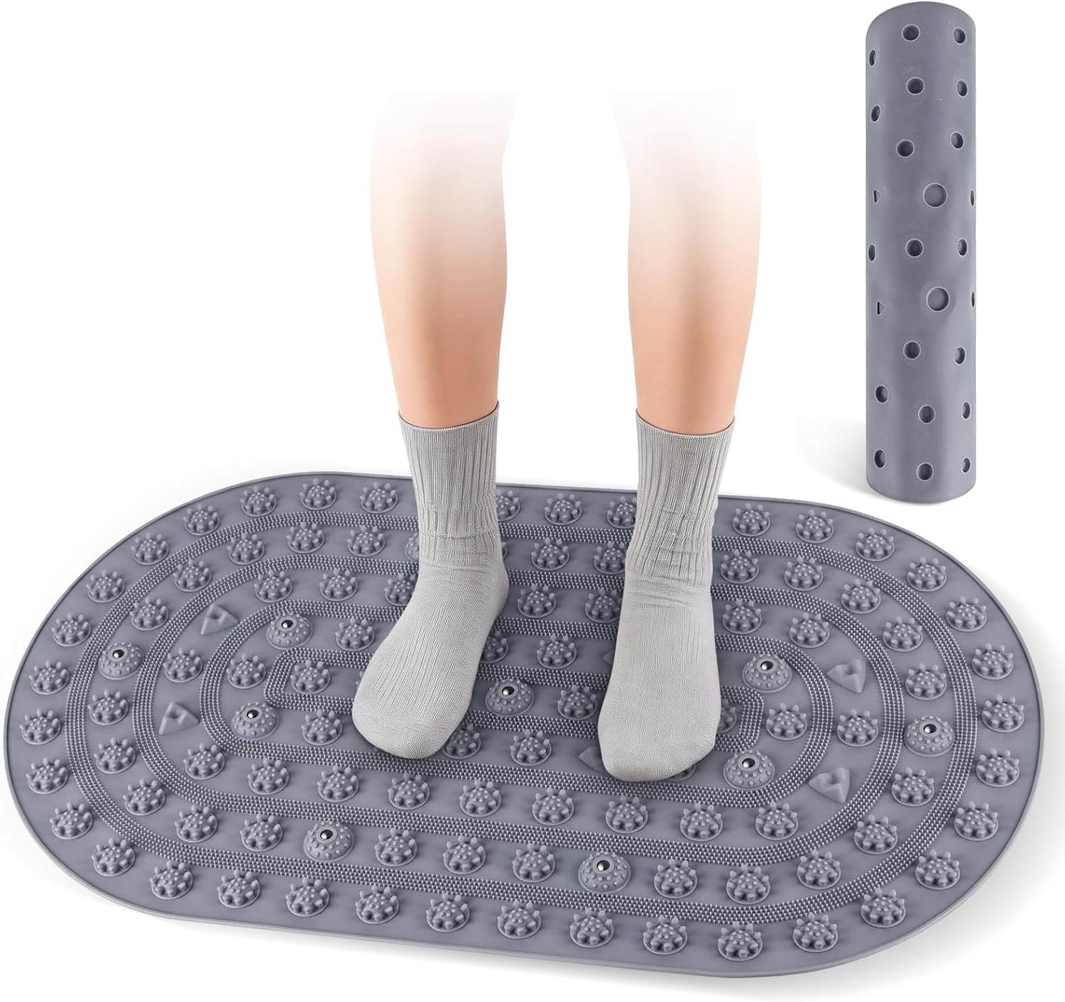 Silicone Acupressure Mat for Feet, Foldable Foot Massager Mat, Large Portable Foot Pressure Point Mat for Feet Relaxation, Office Standing Desk Pad for for Pain, Fatigue Relief, Grey