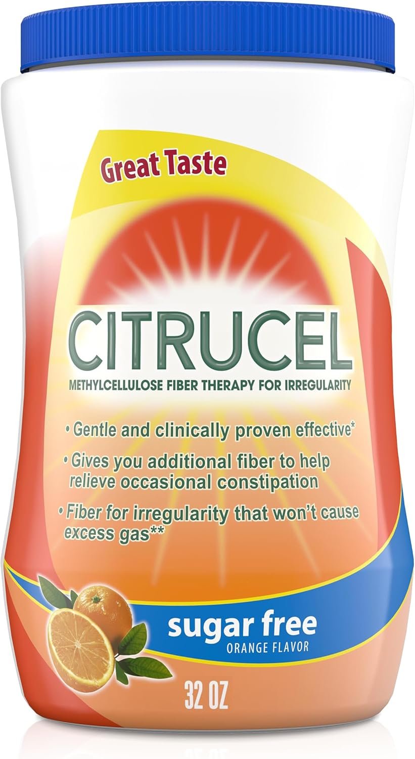 CITRUCEL Sugar Free Fiber Powder for Occasional Constipation Relief, Methylcellulose Fiber Powder, Orange Flavor – 32 Ounces