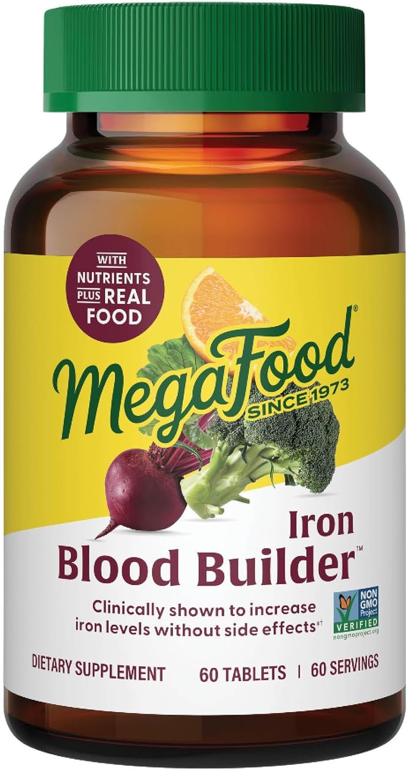 MegaFood Blood Builder – Iron Supplement Clinically Shown to Increase Iron Levels Without Side Effects – Iron Supplement for Women with Vitamin C, Vitamin B12 and Folic Acid – Vegan – 60 Tabs