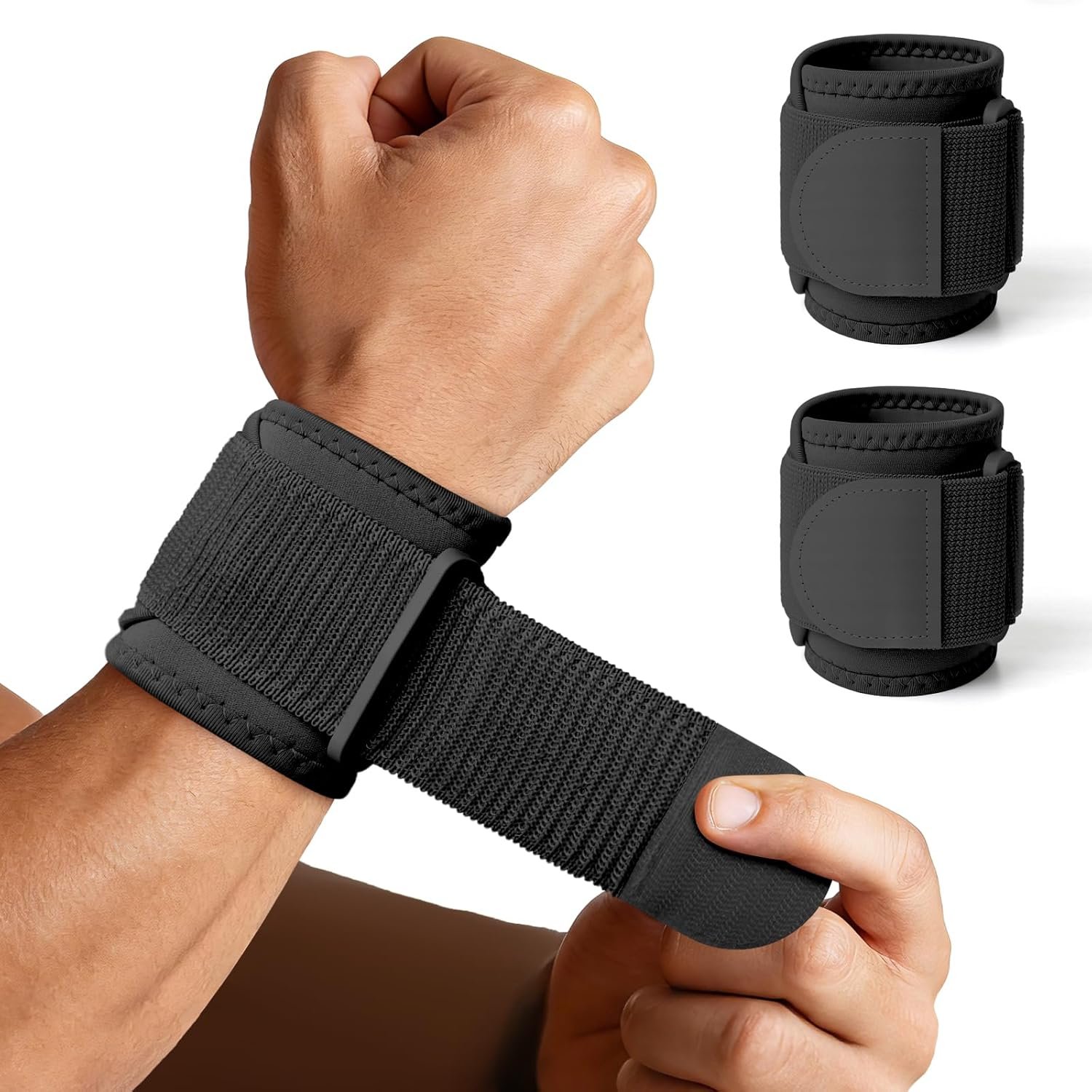 Wrist Wraps for Men and Women – 2 Pack Adjustable Dual-Layer Wrist Brace for Carpal Tunnel & Arthritis, Wrist Straps For Pain Relief, Wrist Support for Fitness, Workouts & Daily Use (Black)