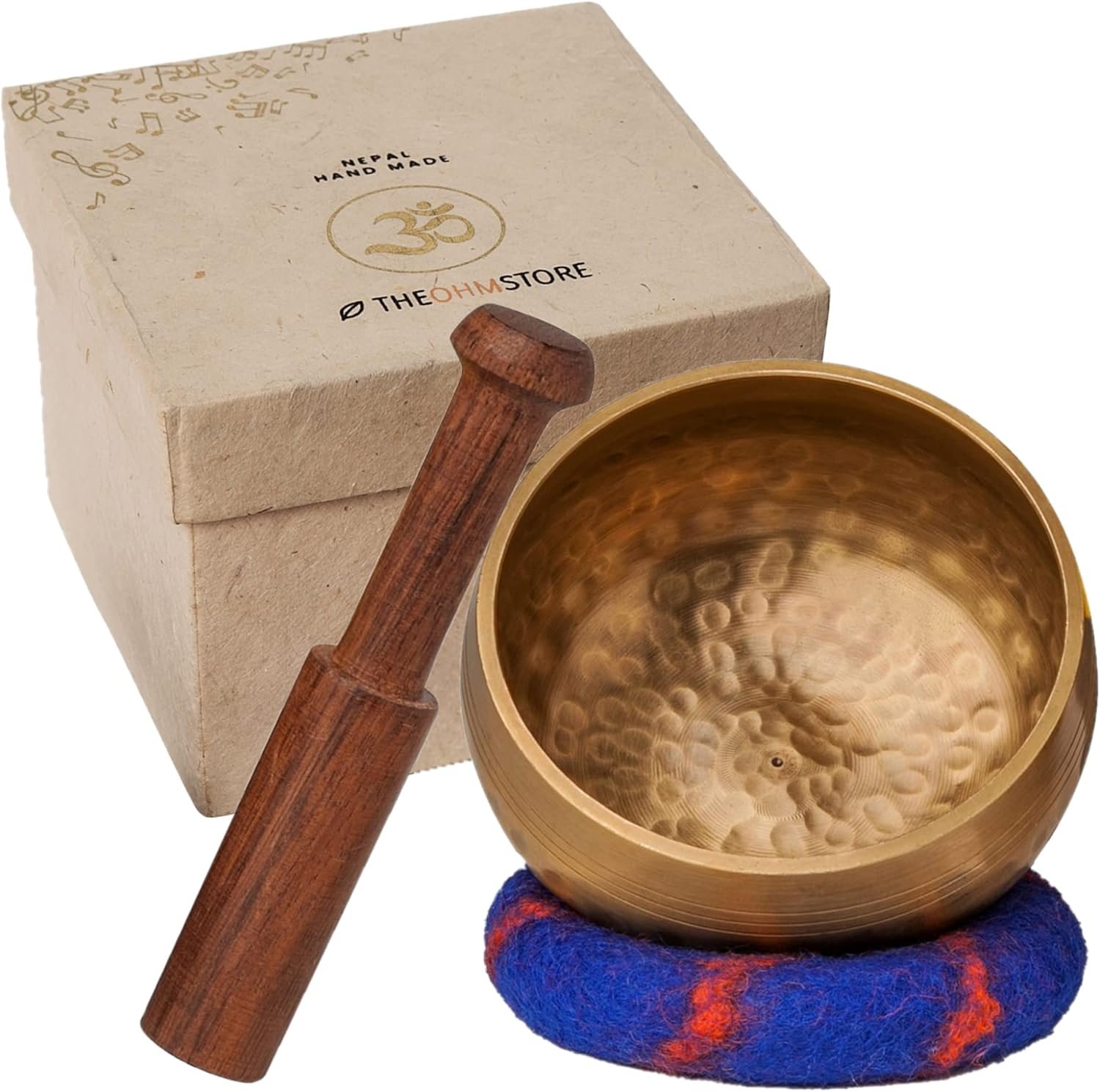 Handcrafted Tibetan Singing Bowl Gift Set – 3.5” Sound Bowl for Meditation, Sound Healing & Yoga – Mindfullness Christmas Gift – Authentic Hand-Hammered in Nepal – The Ohm Store