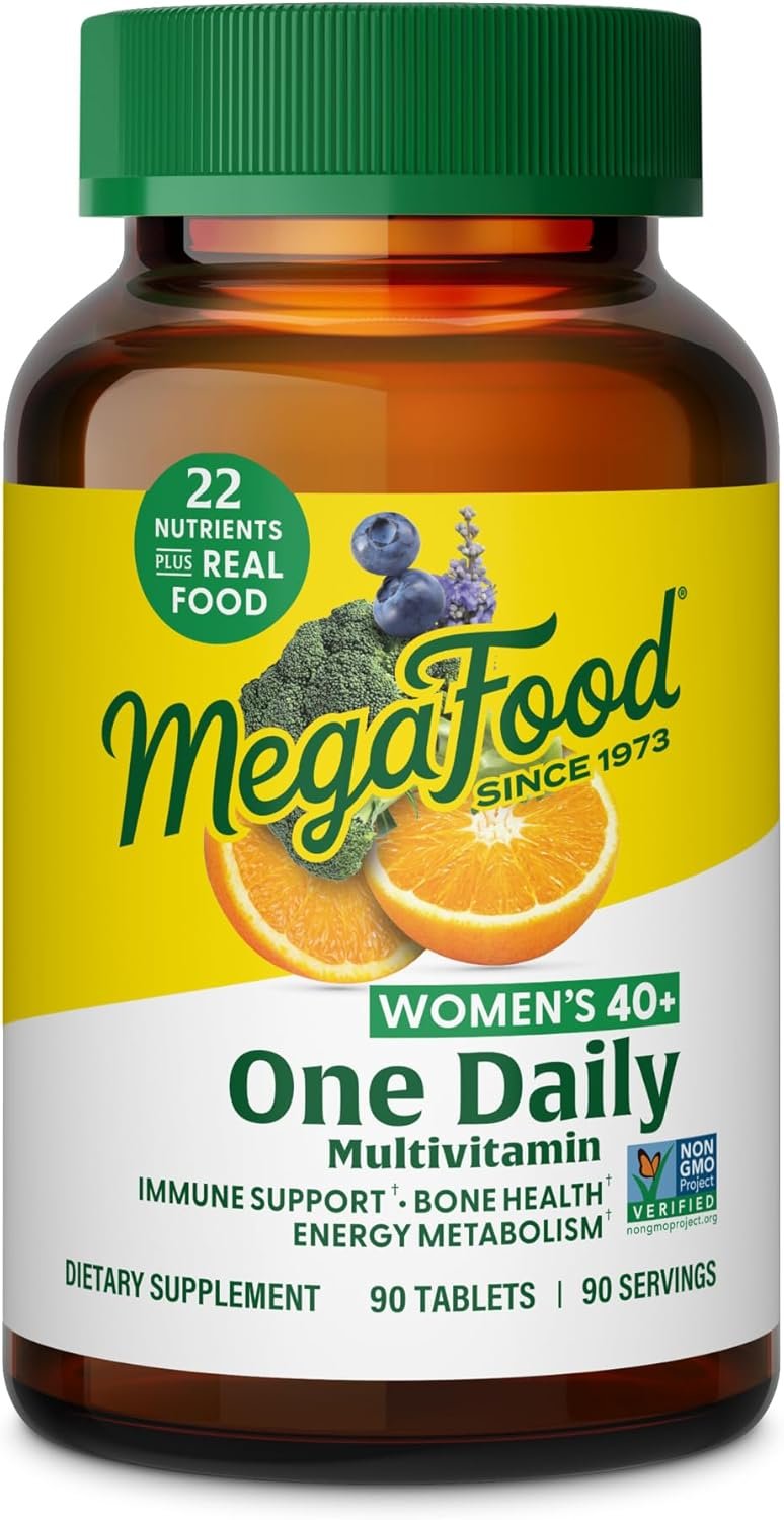 MegaFood, Women Over 40 One Daily, Daily Multivitamin and Mineral Dietary Supplement with Vitamins C, D, Folate, Biotin and Iron, Non-GMO, Vegetarian, 90 tablets (90 servings)