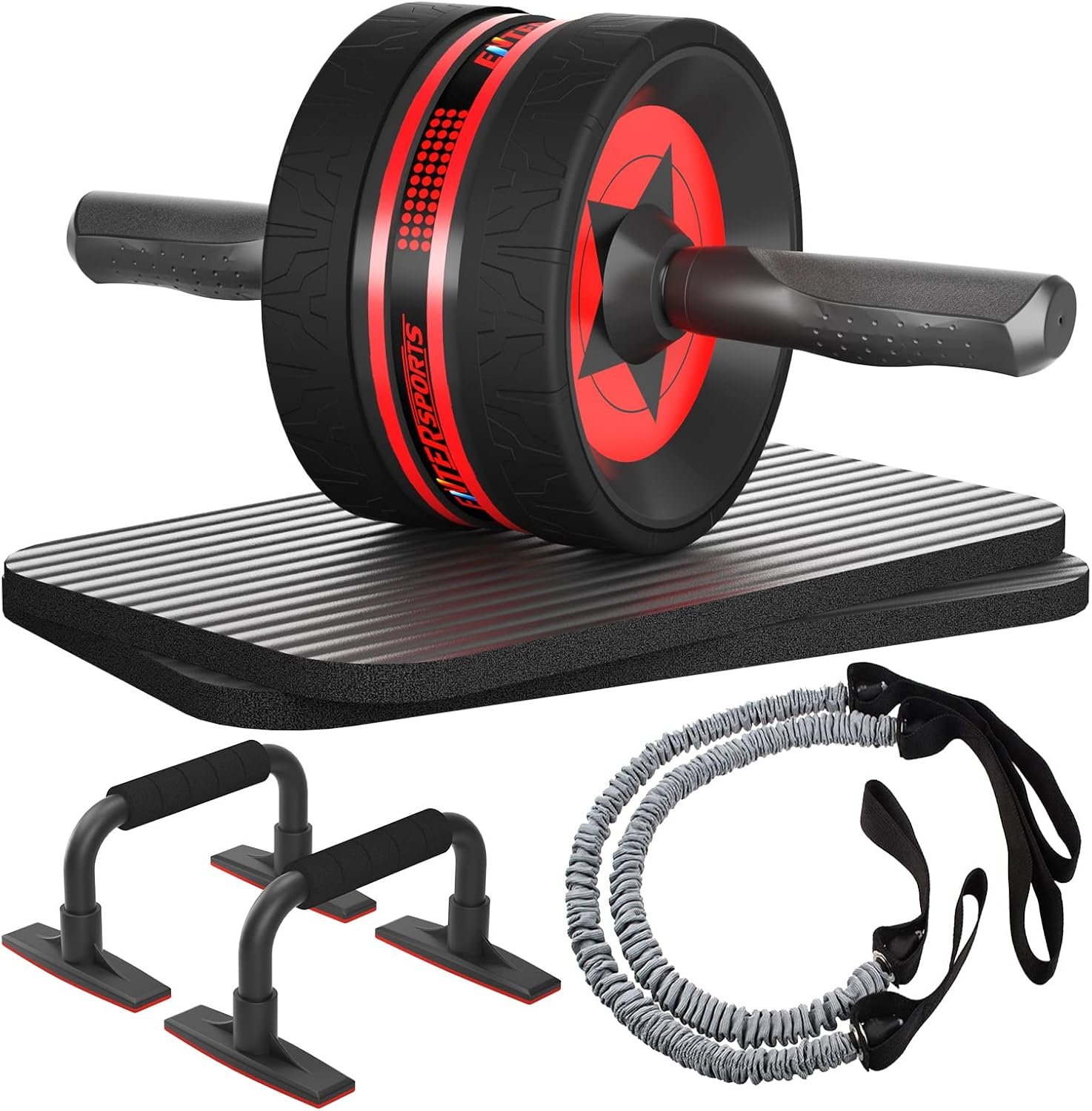 EnterSports Ab Rollers Wheel Kit, Exercise Wheel Core Strength Training Abdominal Roller Set with Push Up Bars, Resistance Bands, Knee Mat Home Gym Fitness Equipment for Abs Workout