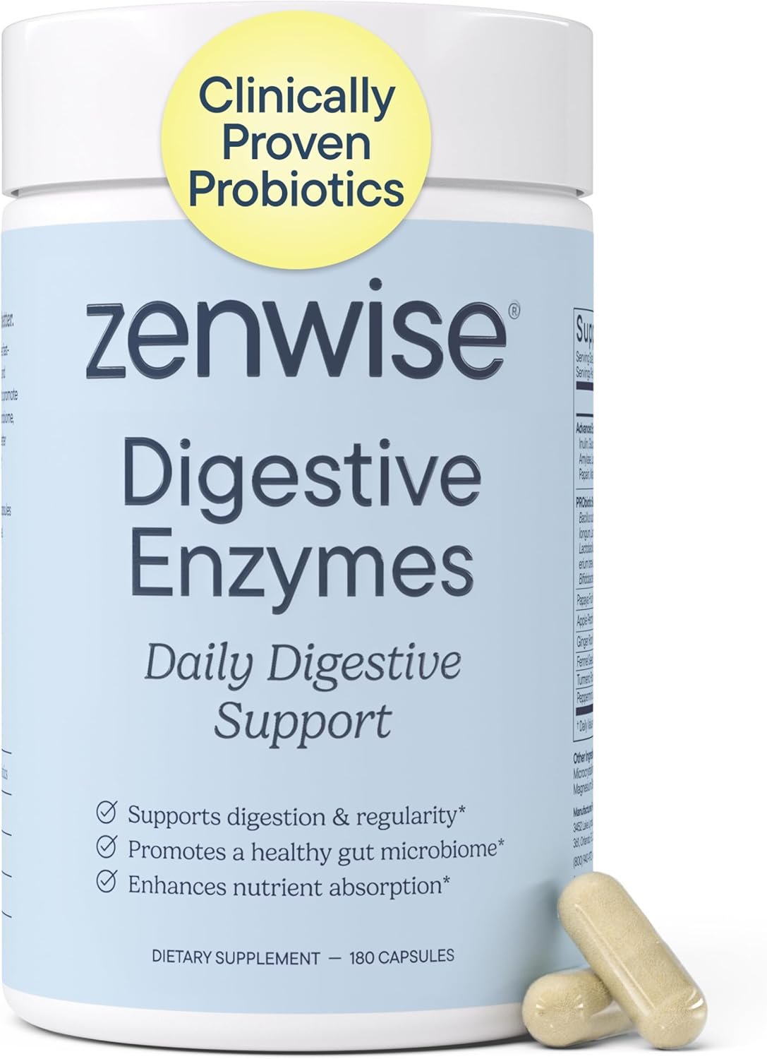 Zenwise Health Digestive Enzymes with Bromelain & Papaya – Multi Enzymes Digestion Supplement with Probiotics & Prebiotics for Gut Health, Gas & Bloating Relief – Men & Women – 180 Vegetarian Capsules