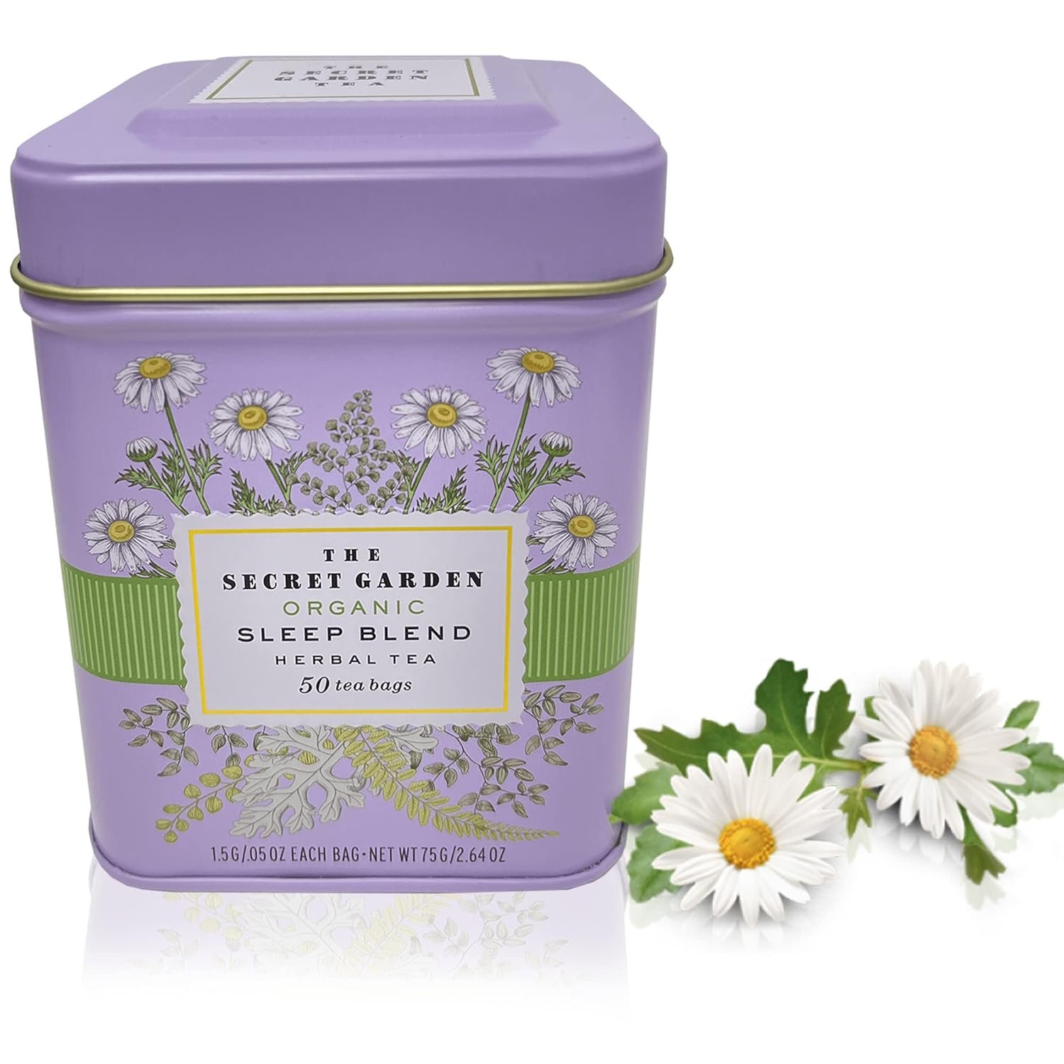 Organic Sleep Blend Herbal Tea – 50 Packets – Natural Chamomile, Peppermint, Fennel And Tulsi Teabags – USDA Certified 100% Non-GMO – Decaffeinated Designer Gift Tin