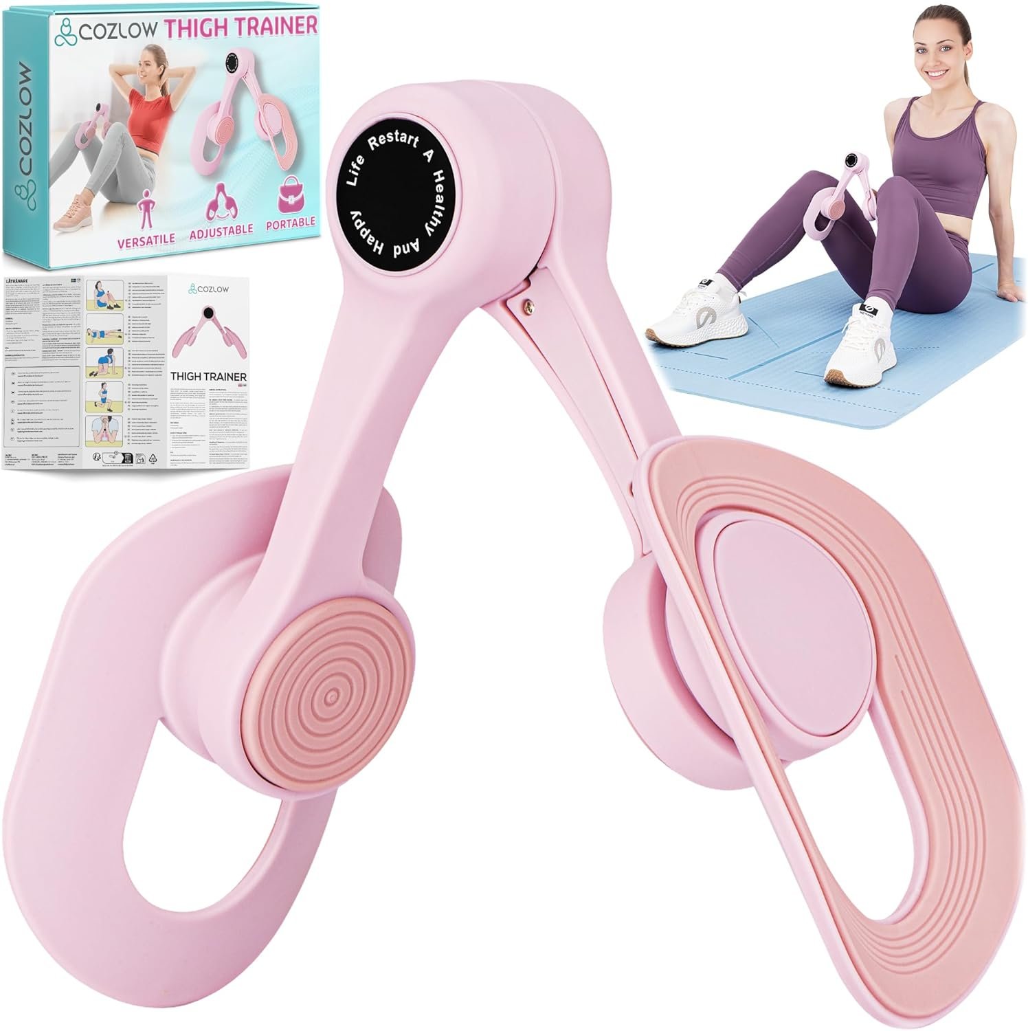 Cozlow – Leg / Thigh Trainer – Multifunctional Exerciser and Muscle Toning / Strengthening Device with Adjustable Grippers for Pelvic Floor, Hip, Glutes, Arms Workout – Kegel Exercise, Leg Squeezer
