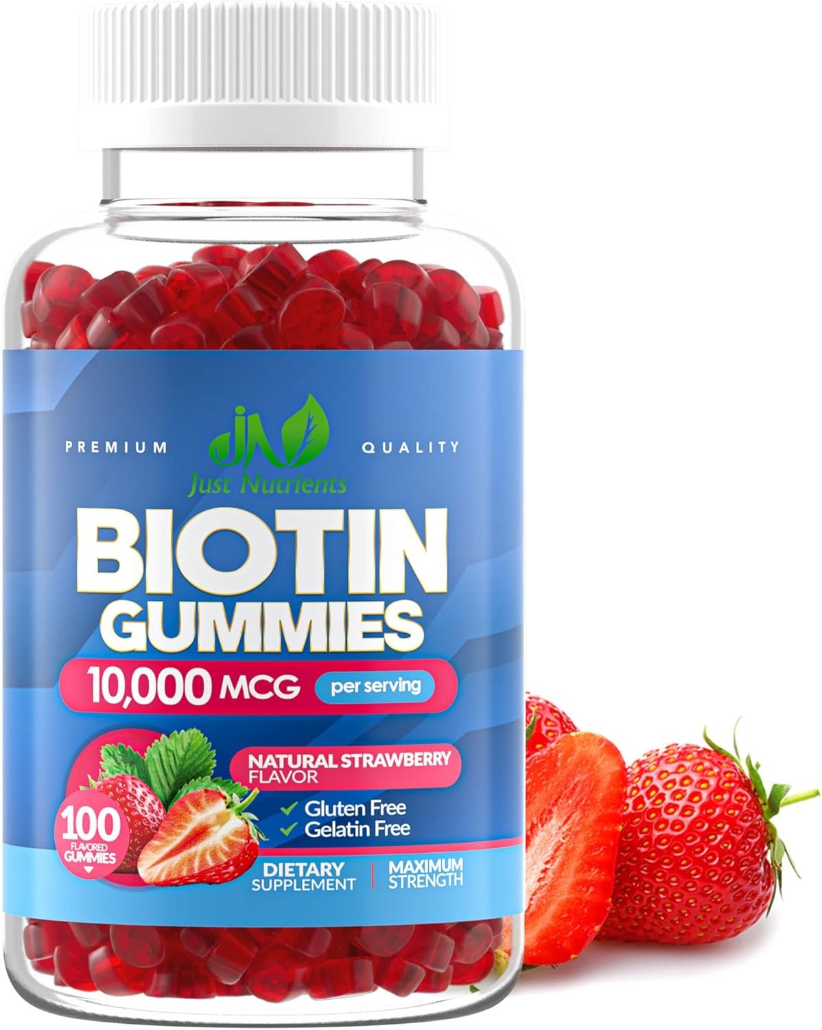 Biotin 10,000mcg Gummies for Hair Growth, Skin & Nails (100 Count) – 2x Maximum Strength Biotin Vitamins for Women & Men – Gluten-Free, Vegan, Great Tasting Strawberry Flavor – 100 Gummies