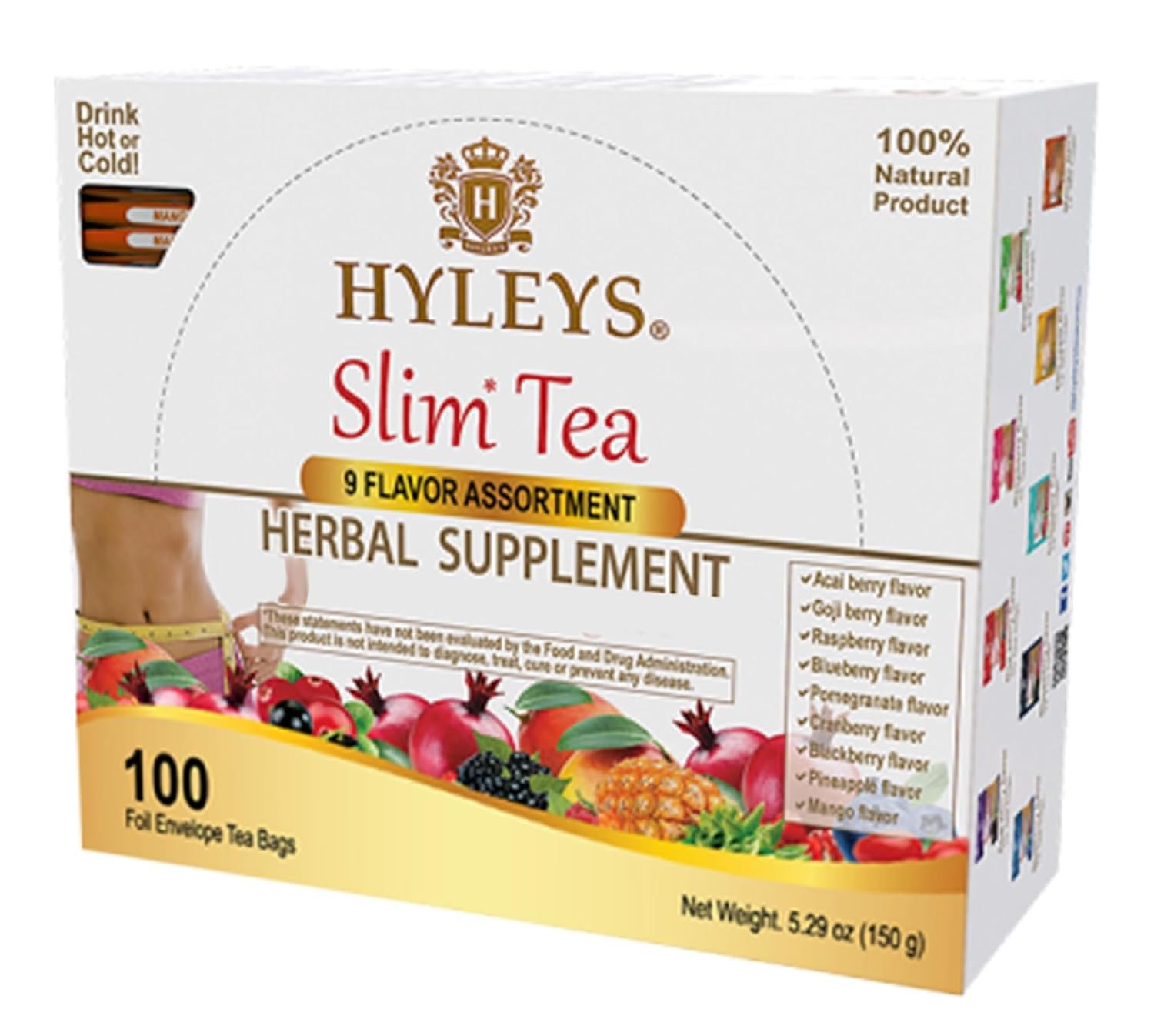 HYLEYS Slim Tea 9 Flavor Assortment 100 Ct – Weight Loss Herbal Supplement Cleanse and Detox – 100 Tea Bags (1 Pack) – Herbal Tea Variety Pack