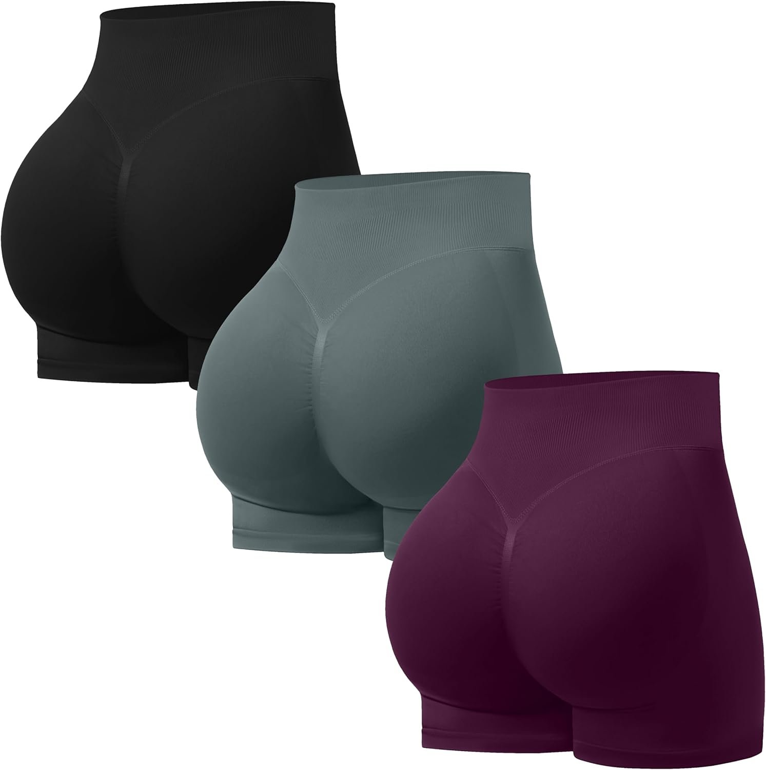 OVESPORT 3 Pack Seamless Women Workout Shorts Scrunch Butt Lifting Gym Booty Biker Shorts