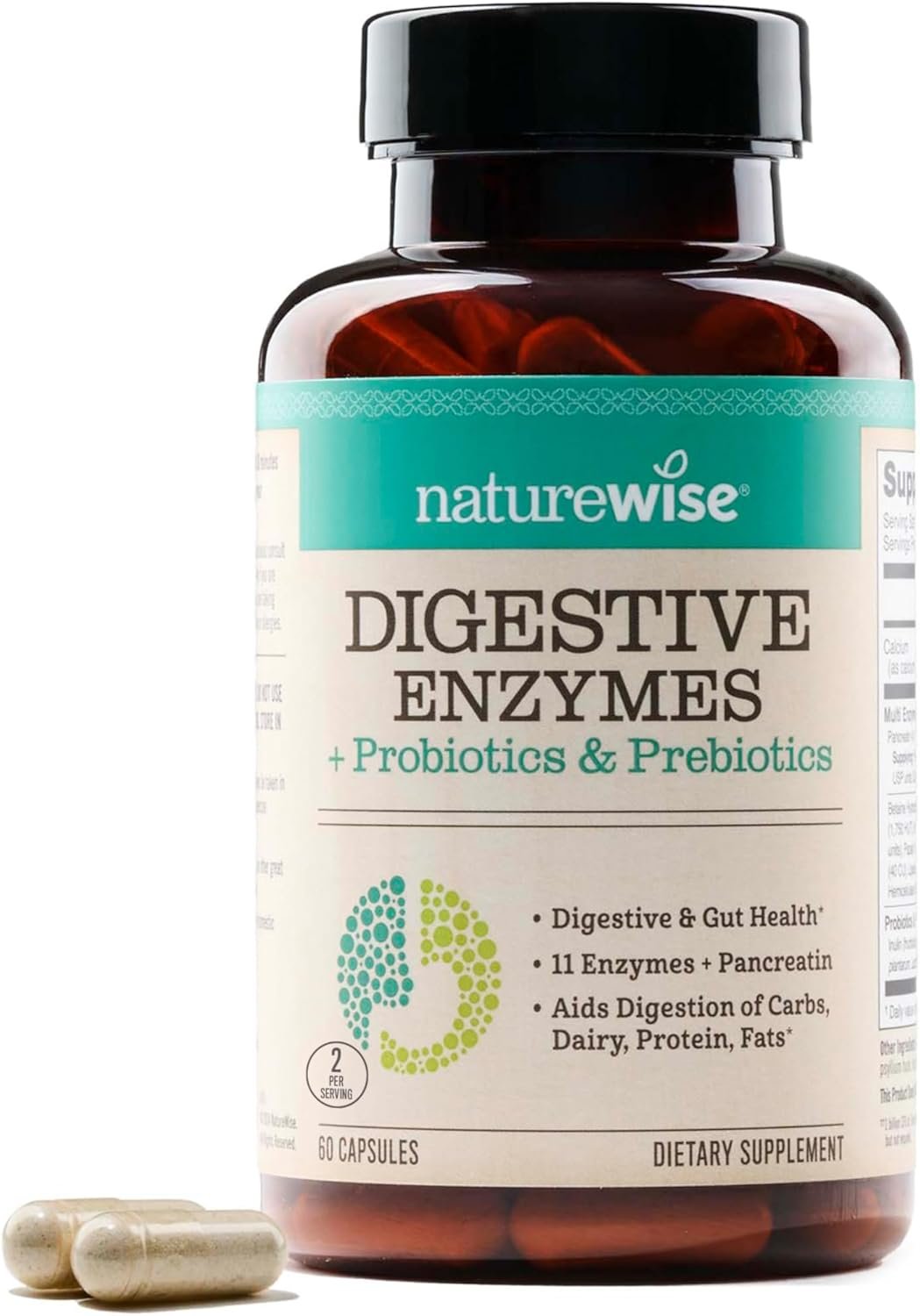 NatureWise Digestive Enzymes – Multi Enzymes with Probiotics + Prebiotics – Post Mealtime Comfort & Bloating Support + Aids Digestion and Gut Health – Soy-Free, Non-GMO – 60 Capsules[1-Month Supply]