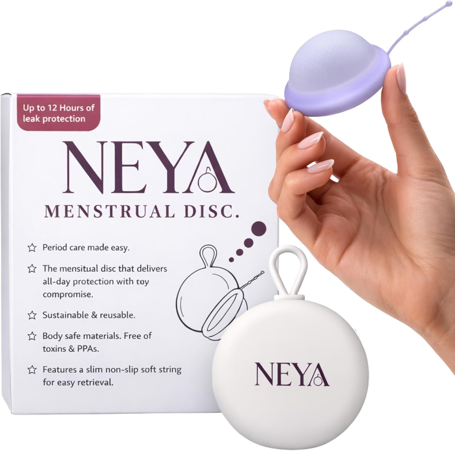NEYA Reusable Menstrual Disc with Easy-Removal String – Comfortable Period Disc Alternative to Tampons & Cups, Leak-Resistant, Long-Lasting Protection (Large)