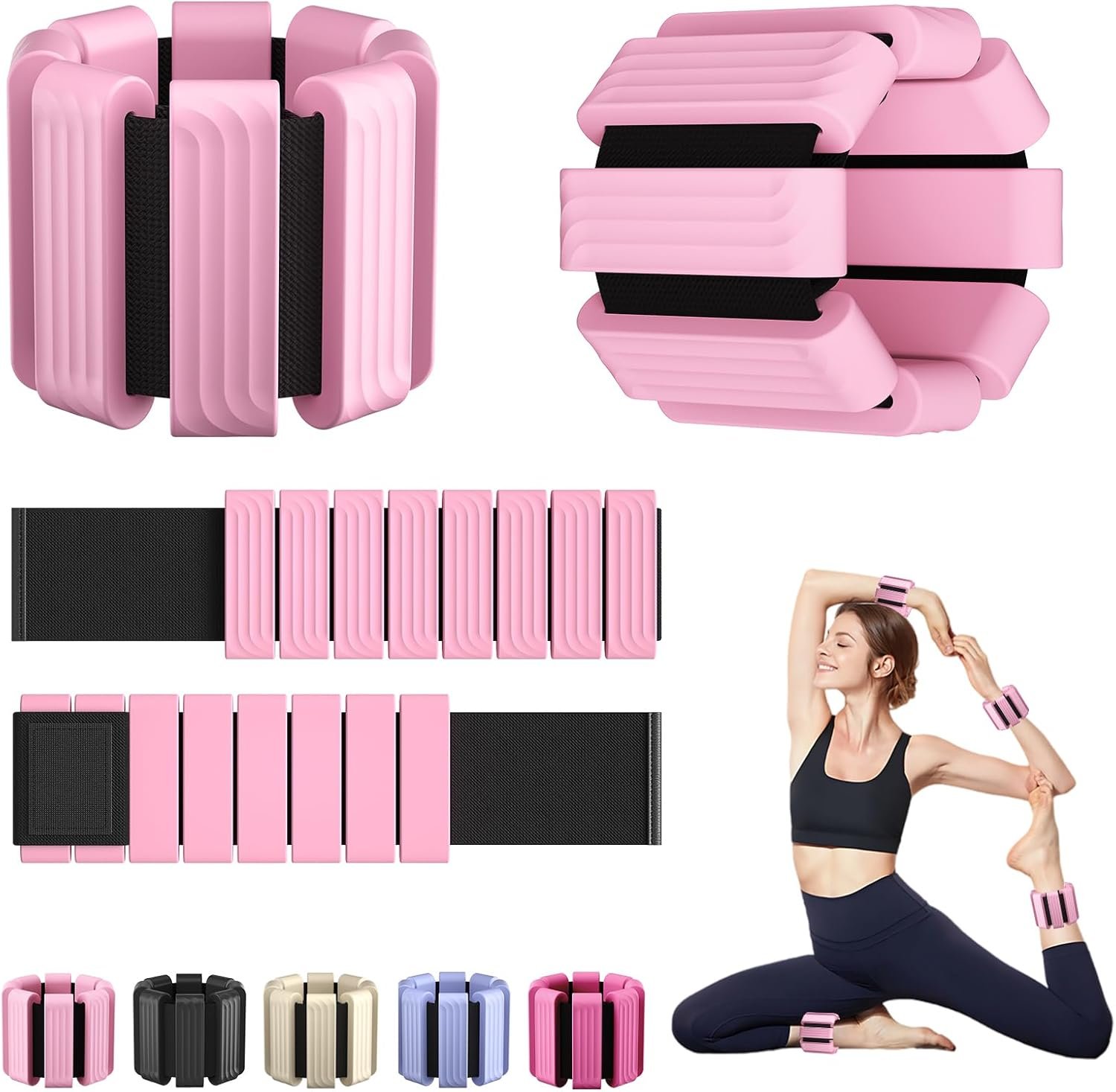 Pilates Wrist and Ankle Weights for Women – Adjustable Weighted Bangles for Men, 2 lbs Weighted Arm Bands Foot Leg Weights for Walking, Yoga, Training, Exercise, Running, Set of 2 (1LB Each)