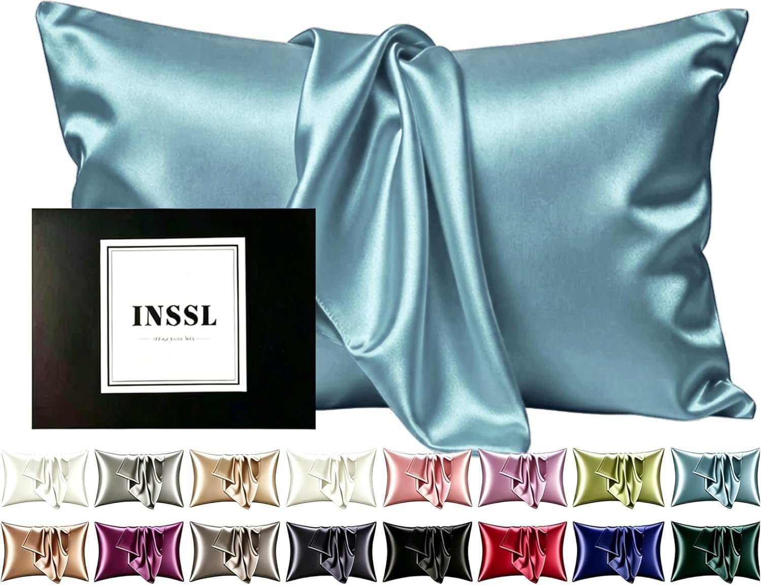 INSSL Silk Pillowcase for Women, Mulberry Silk Pillowcase for Hair and Skin and Stay Comfortable and Breathable During Sleep Silk Pillow Cases (Blue Gray,Standard)