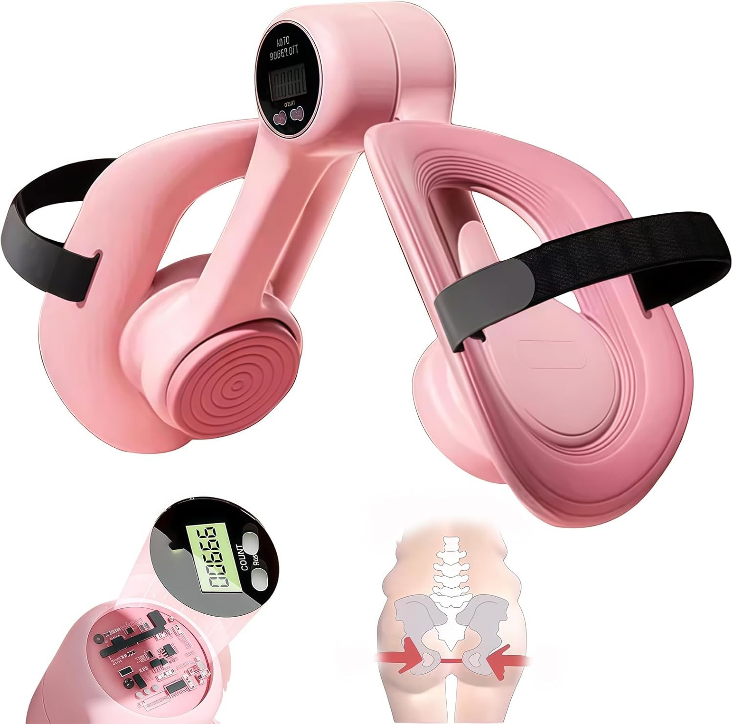 Pelvic Floor Exercise Devices, 360°Adjustable Pelvic Floor Muscle Trainer with Led Display, Leg Straps, Kegel Trainer for Postpartum Rehabilitation, Home Fitness Equipment for Hip, Leg, Arm