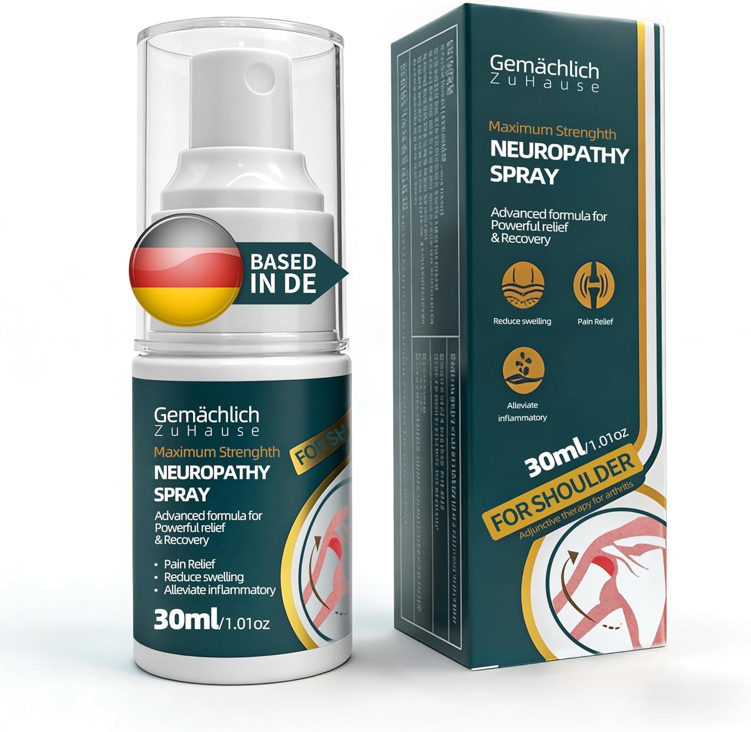 NDC Listed Shoulder Pain Relief Arnica Spray – Maximum Strength Arnica for Rotator Cuff and Upper Back Stiffness – Warming Mist for Stiff Joints and Bruising Touch Free Application 30 mL