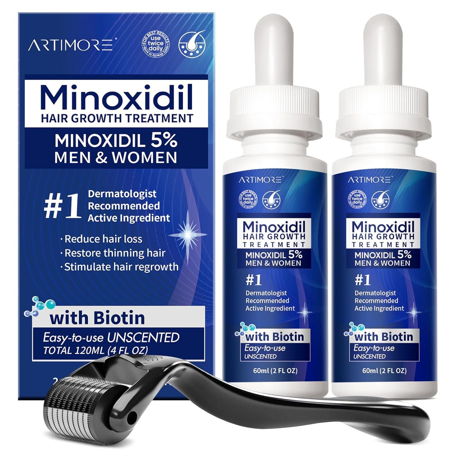 Advanced 5% Minoxidil for Women Hair Growth Serum, Minoxidil for Men Extra Strength, Minoxidil Liquid Solution for Thicker, Fuller Hair (4 FL OZ, Dropper 2pcs)