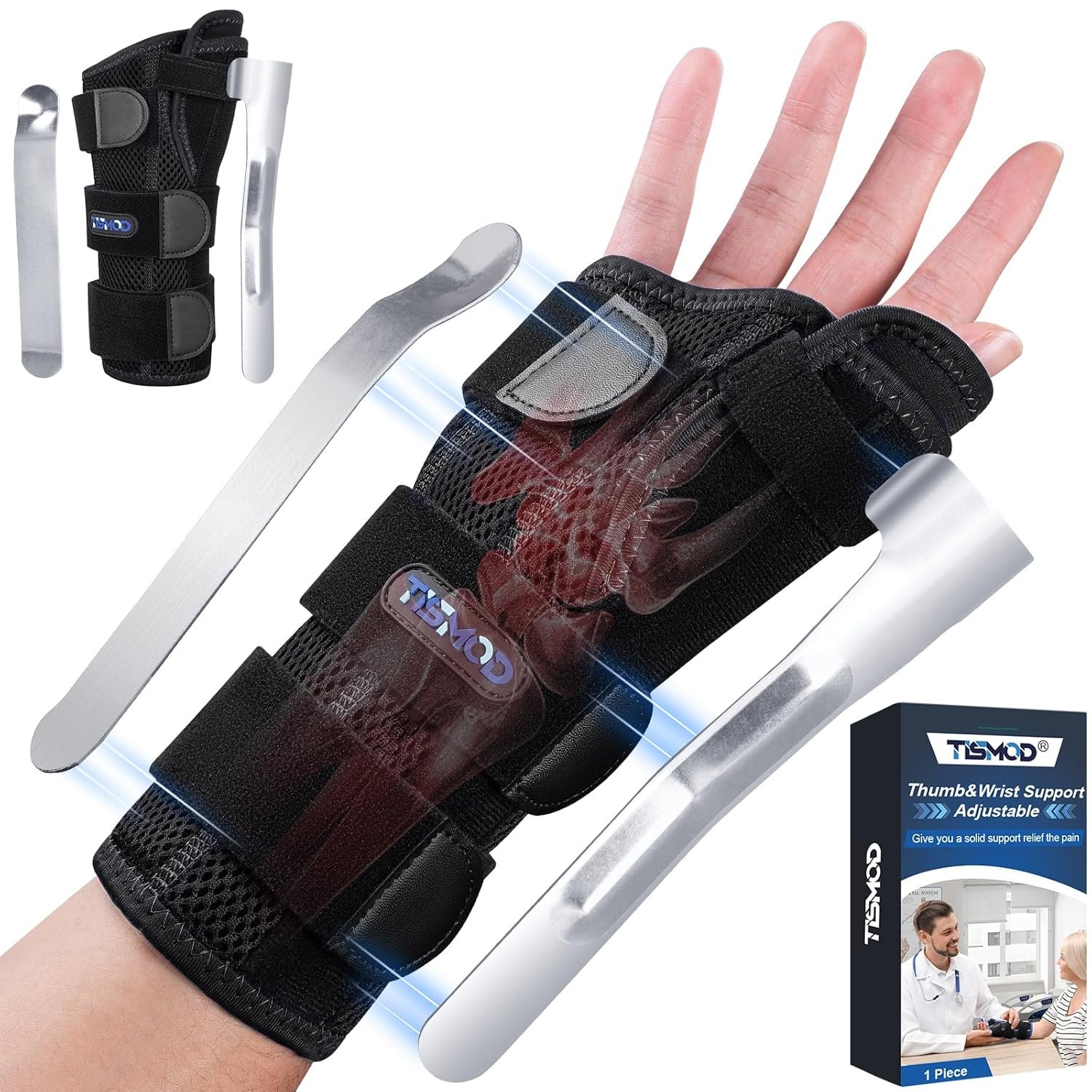 Carpal Tunnel Wrist Brace Night Support,Thumb Spica Splint Left Hand for De Quervain’s Tenosynovitis Splint,Wrist Brace with Thumb Support for Women/Men, One Size-Black-Right