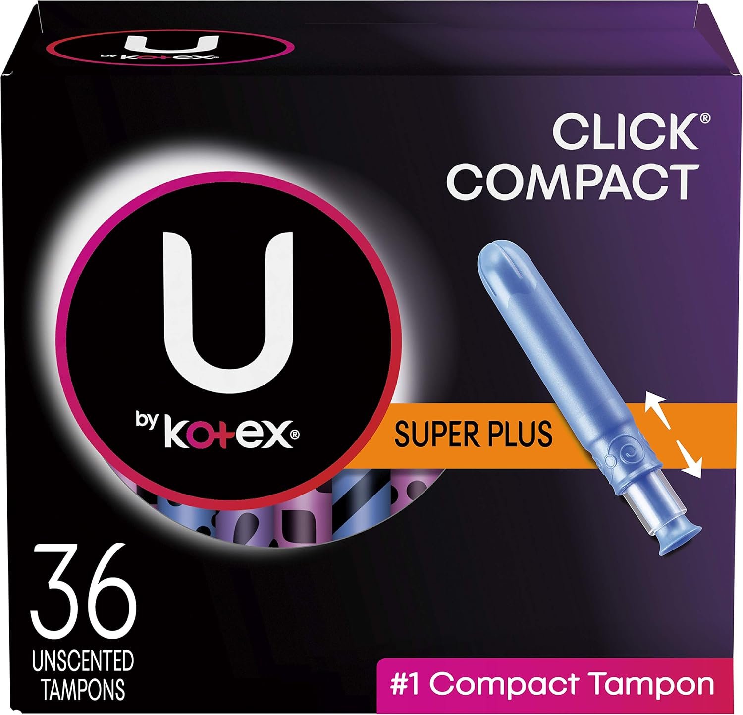 U by Kotex Click Compact Tampons, Super Plus Absorbency, Unscented, 36 Count