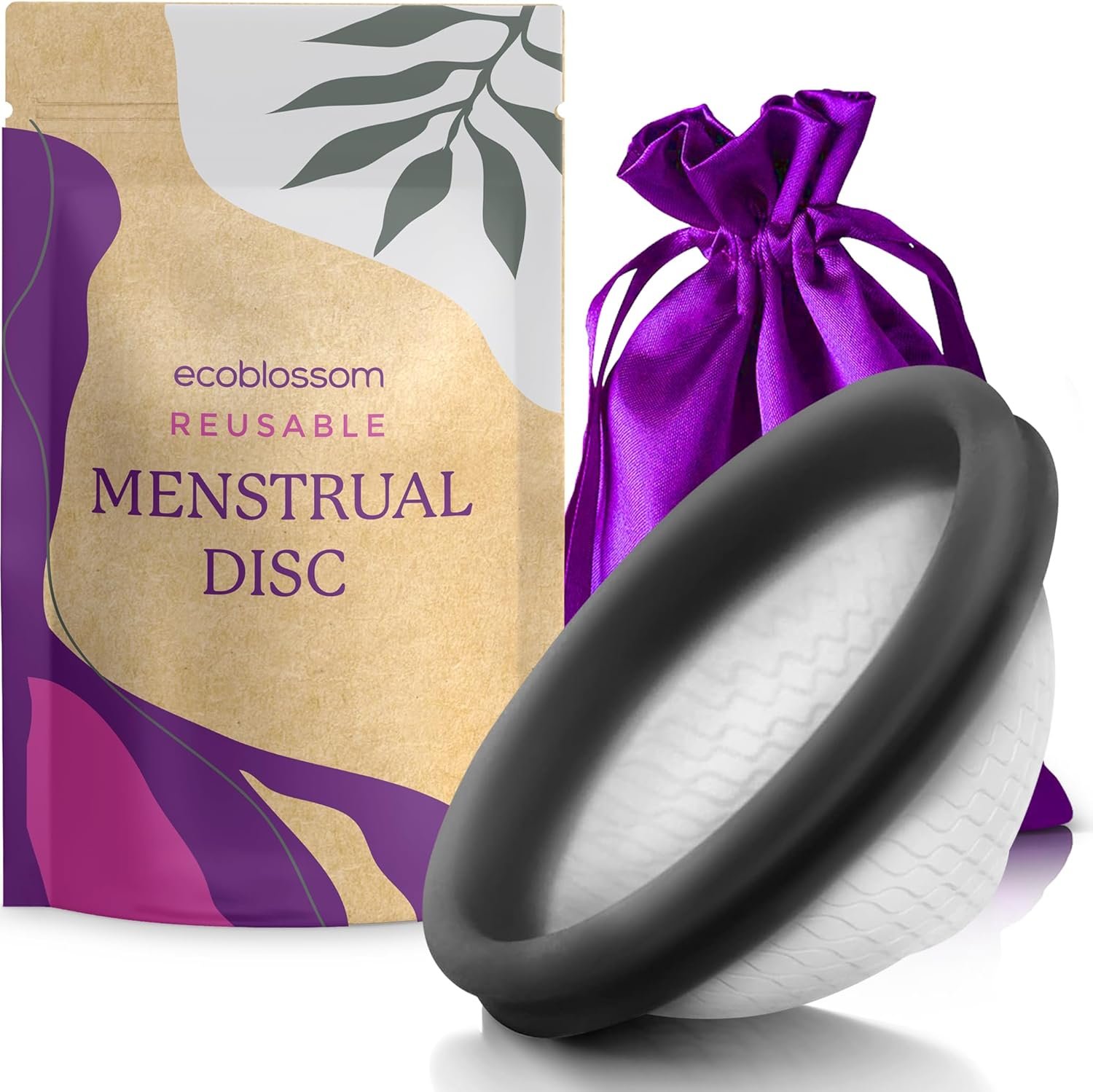 Ecoblossom Reusable Menstrual Disc – Large Menstrual Cup – Soft Period Disc for Women Designed with Flexible, Medical-Grade Silicone Period Cup (Large, Black)
