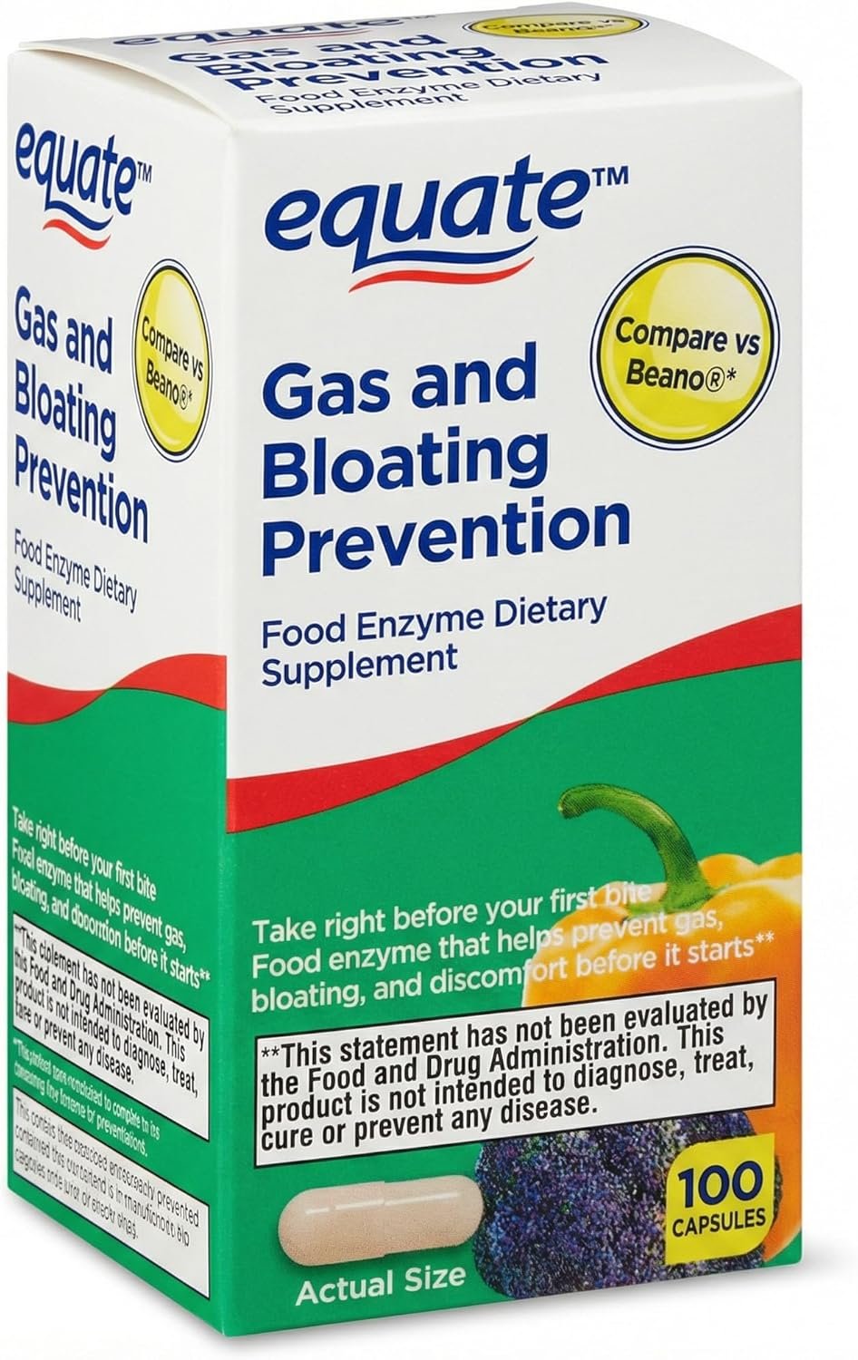 Gas Relief and Prevention Food Enzyme – 100 Capsules, Anti Gas Supplement for Adults, Gas Bloating Support for Men and Women, Digestive Enzyme Capsules (Pack of 1)