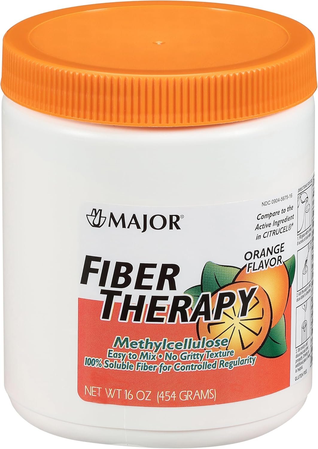 MAJOR Fiber Therapy Methylcellulose Powder – Easy to Mix – No Gritty Texture – Soluble Fiber – Helps Control Regularity – Orange Flavor – 16 Oz (1 Pack)