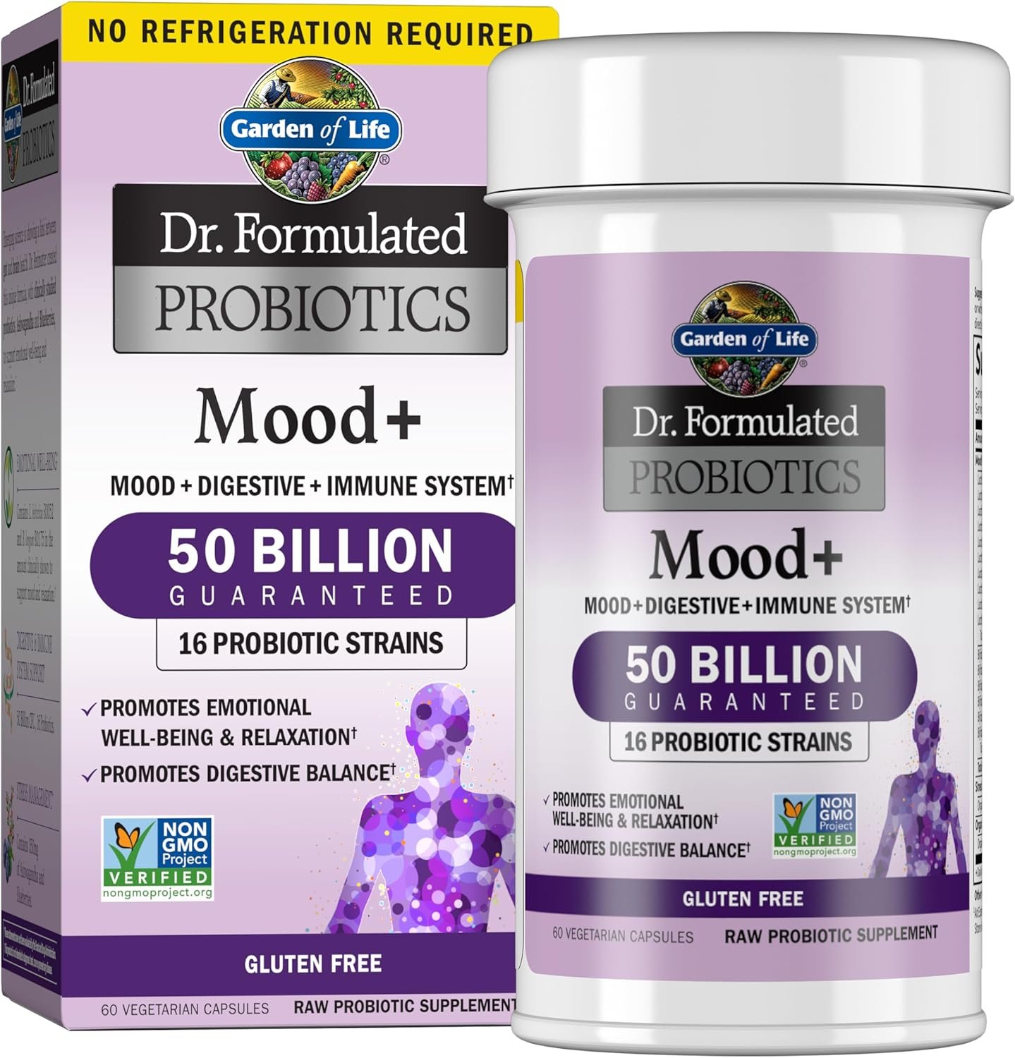Garden of Life Dr. Formulated Probiotics Mood+ – 50 Billion CFU – Supports Relaxation & Digestive Health – Shelf Stable – 60 Vegetarian Capsules