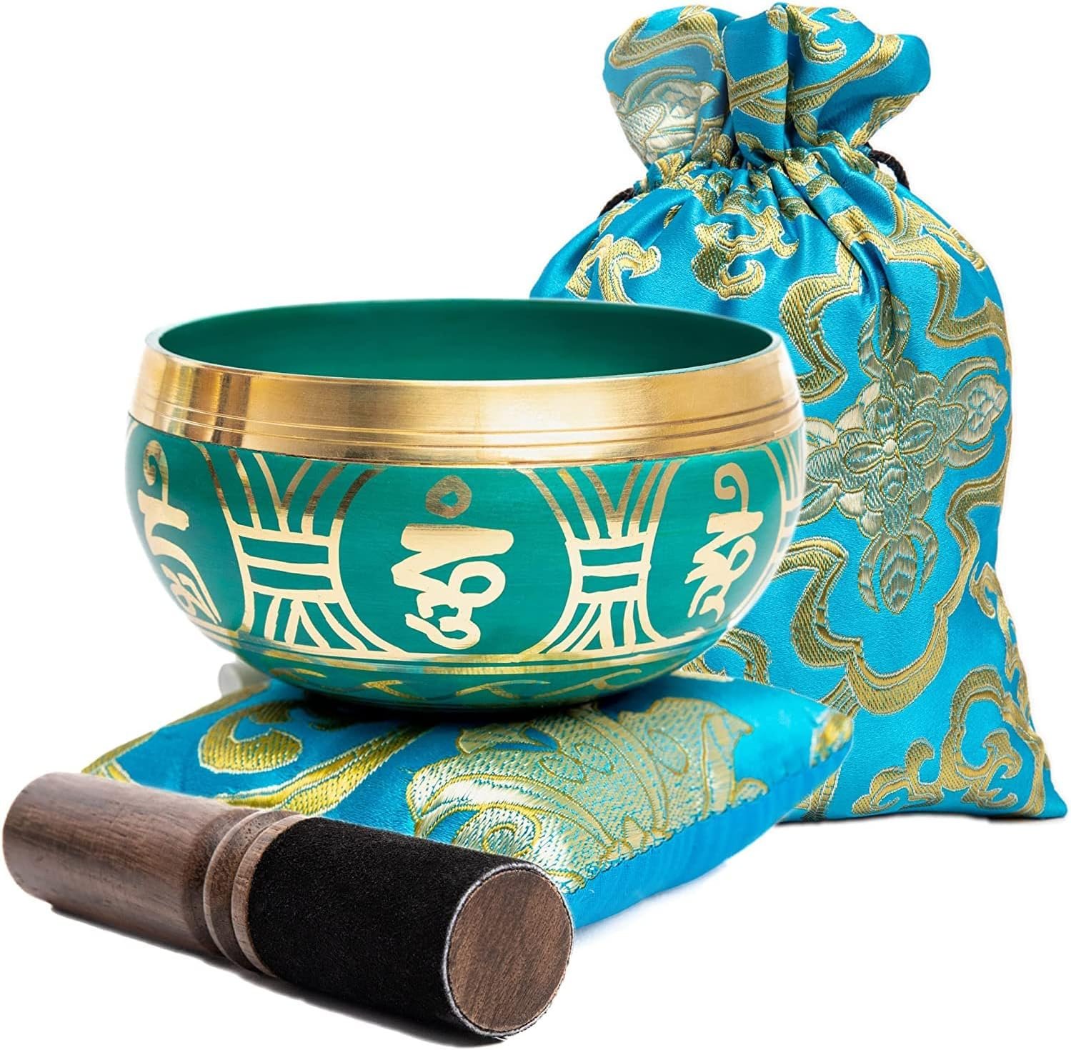 Tibetan Singing Bowl Set – Authentic Handcrafted Mindfulness Meditation Holistic Sound 7 Chakra Healing by Himalayan Bazaar (Turquoise)