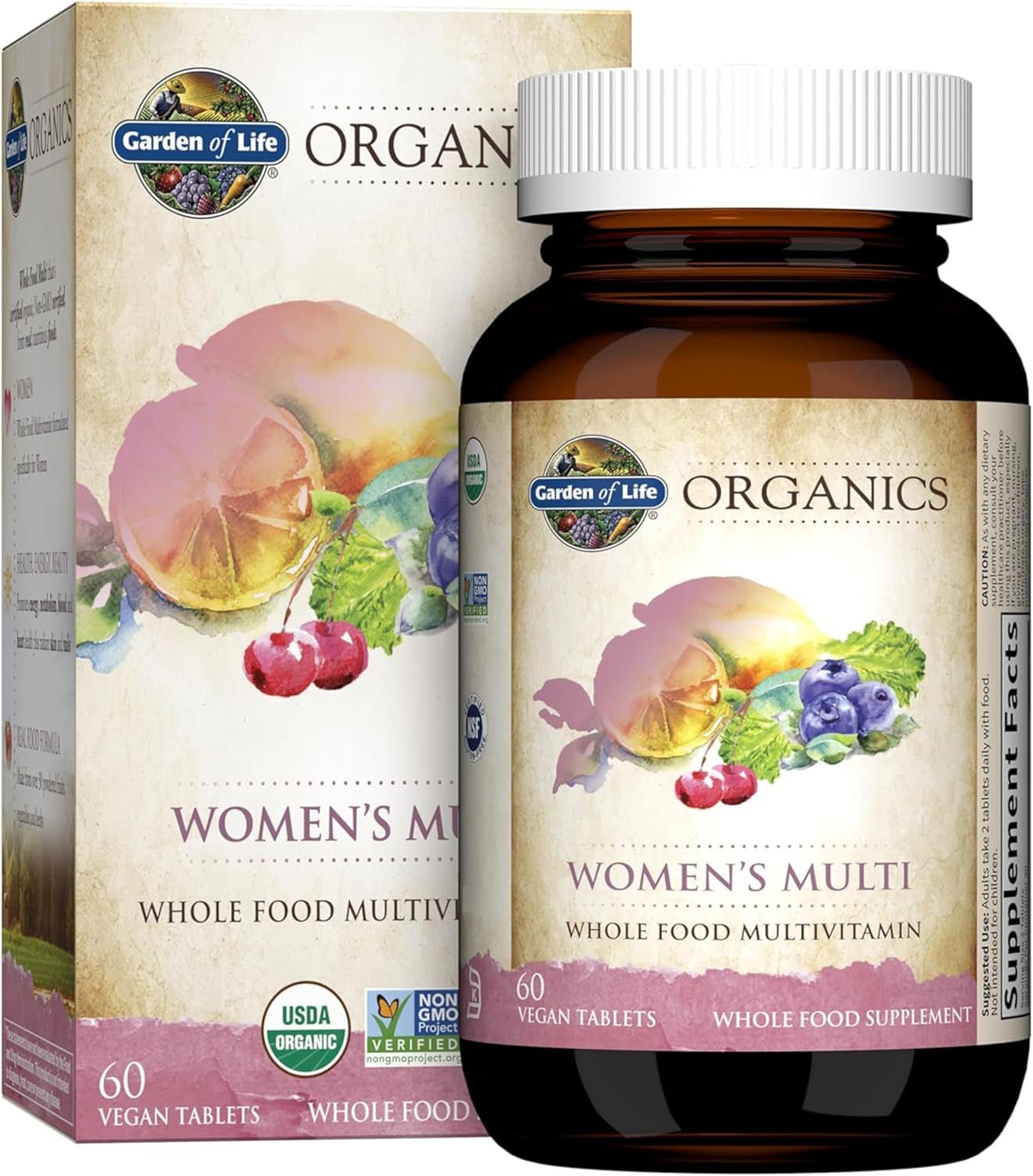 Garden of Life Organics Women’s Multivitamin with Vitamin C, D3, Folate, B12, Biotin & Iron – Women’s Multivitamin for Energy, Heart Health & Radiant Skin, USDA Organic, Non-GMO, Vegan, 60 Tablets