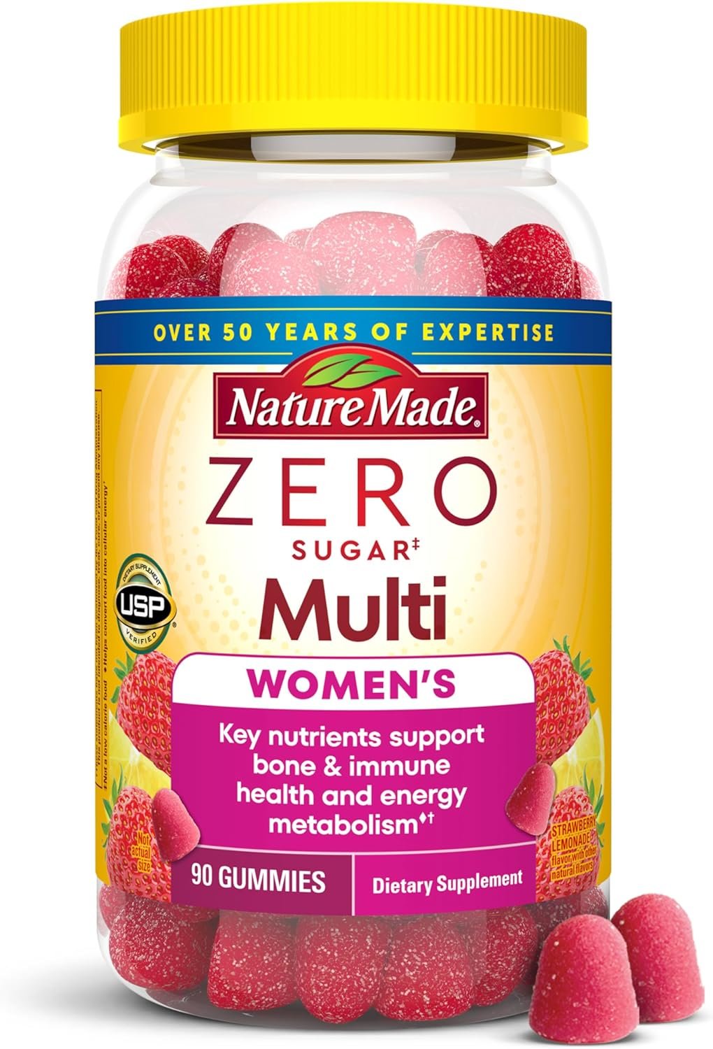 Nature Made Zero Sugar Multivitamin Women’s Gummies, Bone & Immune Support, Aspartame Free, 90 Sugar Free Multivitamin Gummies, 45 Day Supply