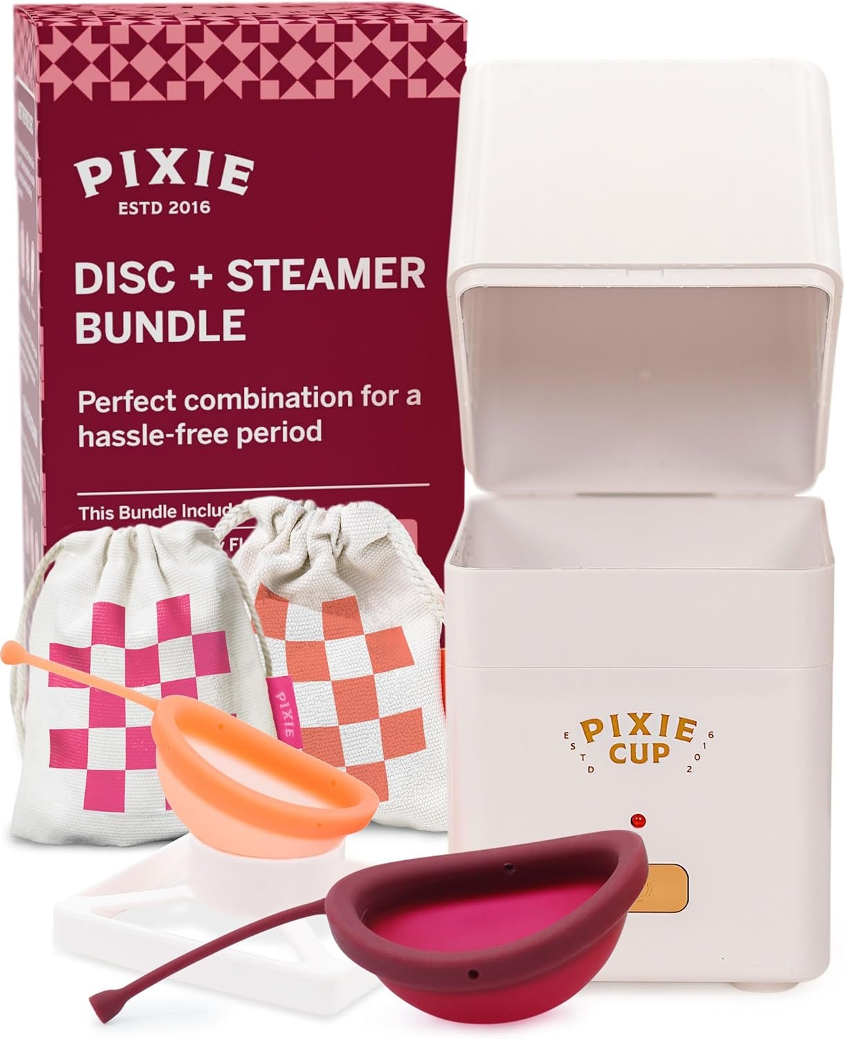 Menstrual Discs with Sterilizer – Ranked 1 for Most Comfortable Soft Reusable Period Disc – Kills 99.9% of Germs with Cleaner Steamer – Wash Your Disc in 3 Minutes! – Compact Sanitizer Kit