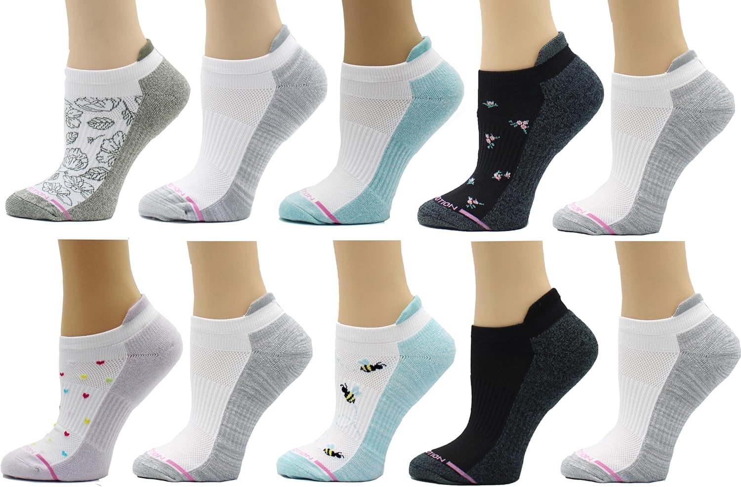 Dr. Motion Womens 2/6/10 Pairs Compression Low Cut Ankle Socks With Arch Support