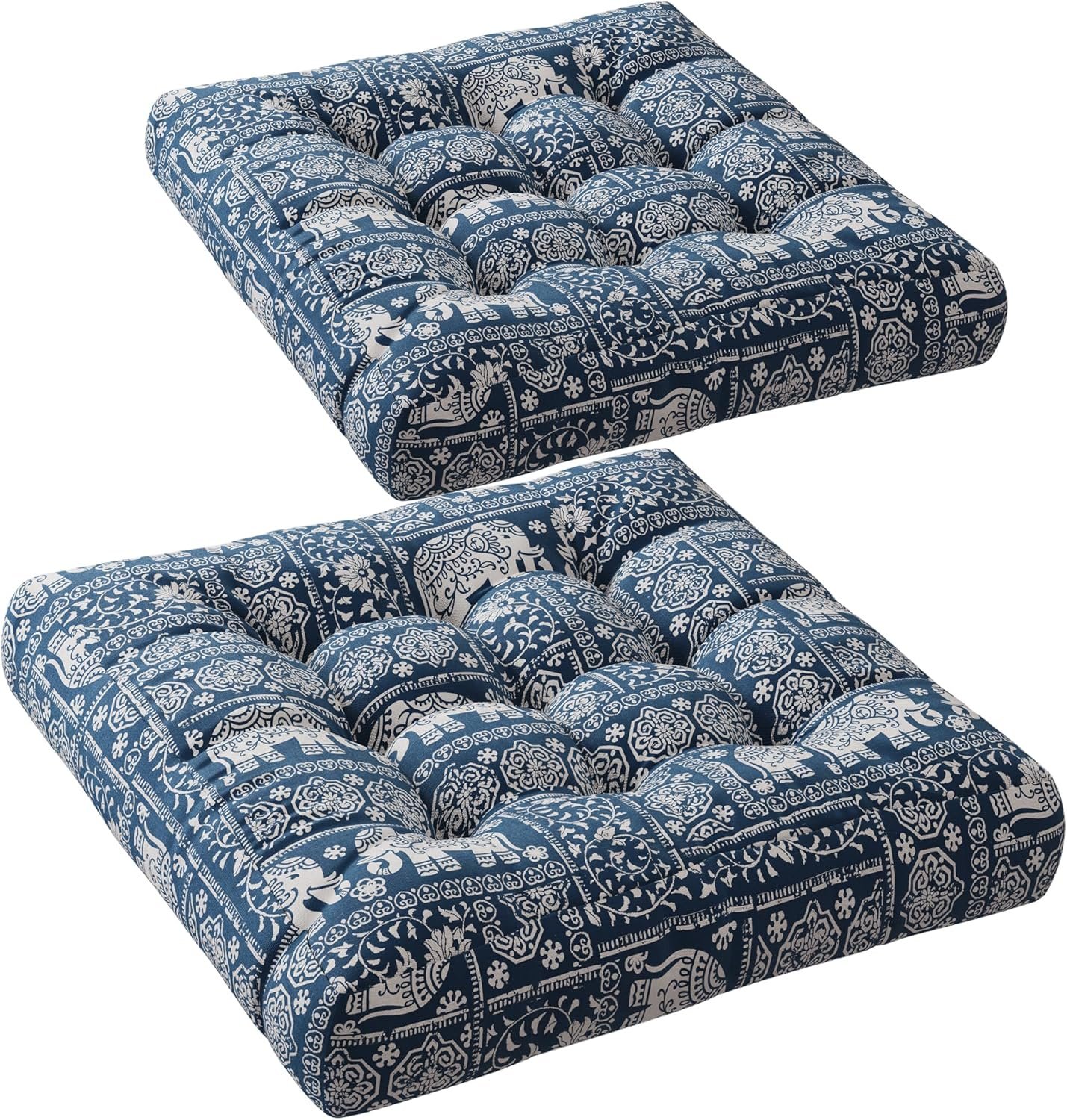 Codi Meditation Floor Pillow Set of 2, Large Pillows Seating for Adults and Kids, Bohemian Cushion for Fireplace Yoga Living Room Sitting, Memory Foam Added, 22×22 Inch Indigo Elephant