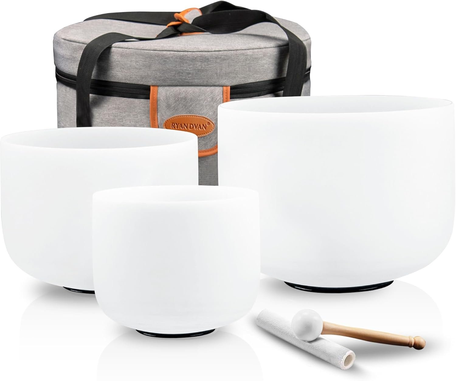 RYAN DVAN 432Hz Crystal Singing Bowls Set of 3 – 7″ B Crown, 8″ G Throat, 9″ F Heart Sound Bowls with Case, Suede Striker & O-Rings for Chakra Healing, Yoga, Meditation & Reiki