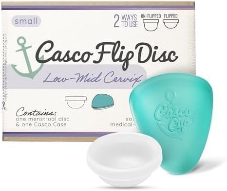 Casco Flip Menstrual Disc – Includes Disc, Case, & Instructions – Silicone Period Discs for Women – Made in Maine, USA – Period Disc Reusable. (Small – Low to mid Cervix)