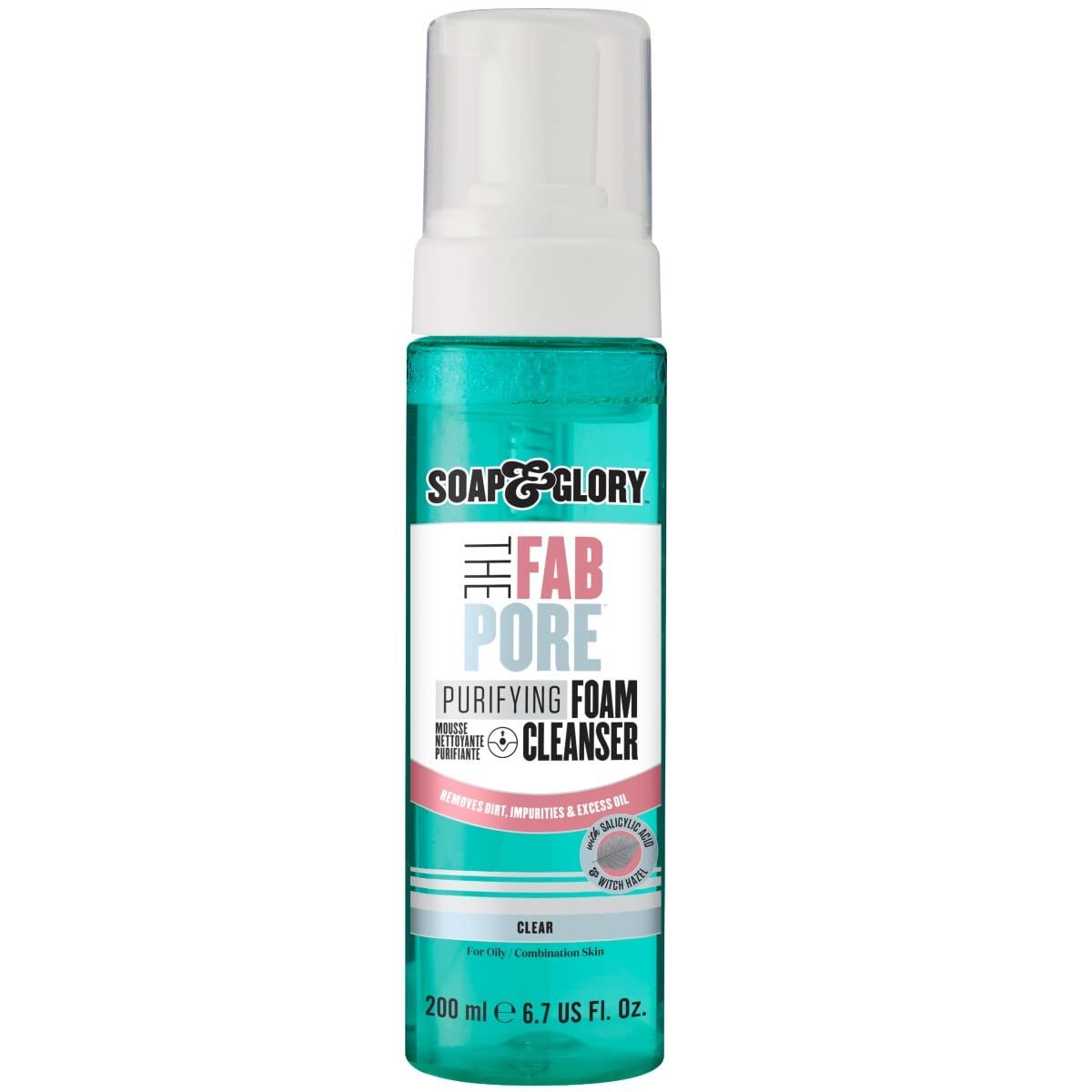 Soap & Glory The Fab Pore Purifying Foam Face Cleanser – Salicylic Acid & Witch Hazel Face Wash – Soft & Creamy Cleansing Foam for Oily Skin (200ml)
